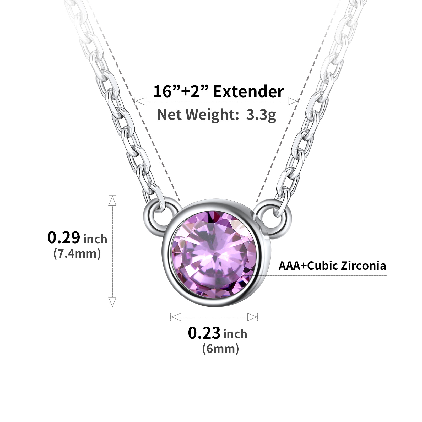 Sterling Silver ChicSilver Halo Round Gem Birthstone Necklace Details: Dimensions, Hypoallergenic, Lobster-Claw-Clasps