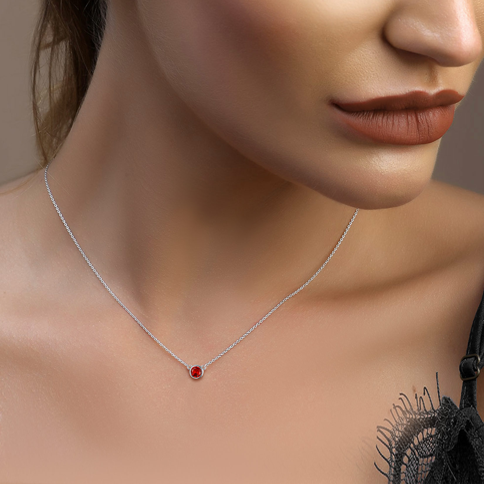 Halo Round Gem Birthstone Necklace for Women, Ladies, Mother, Friends, girlfriend