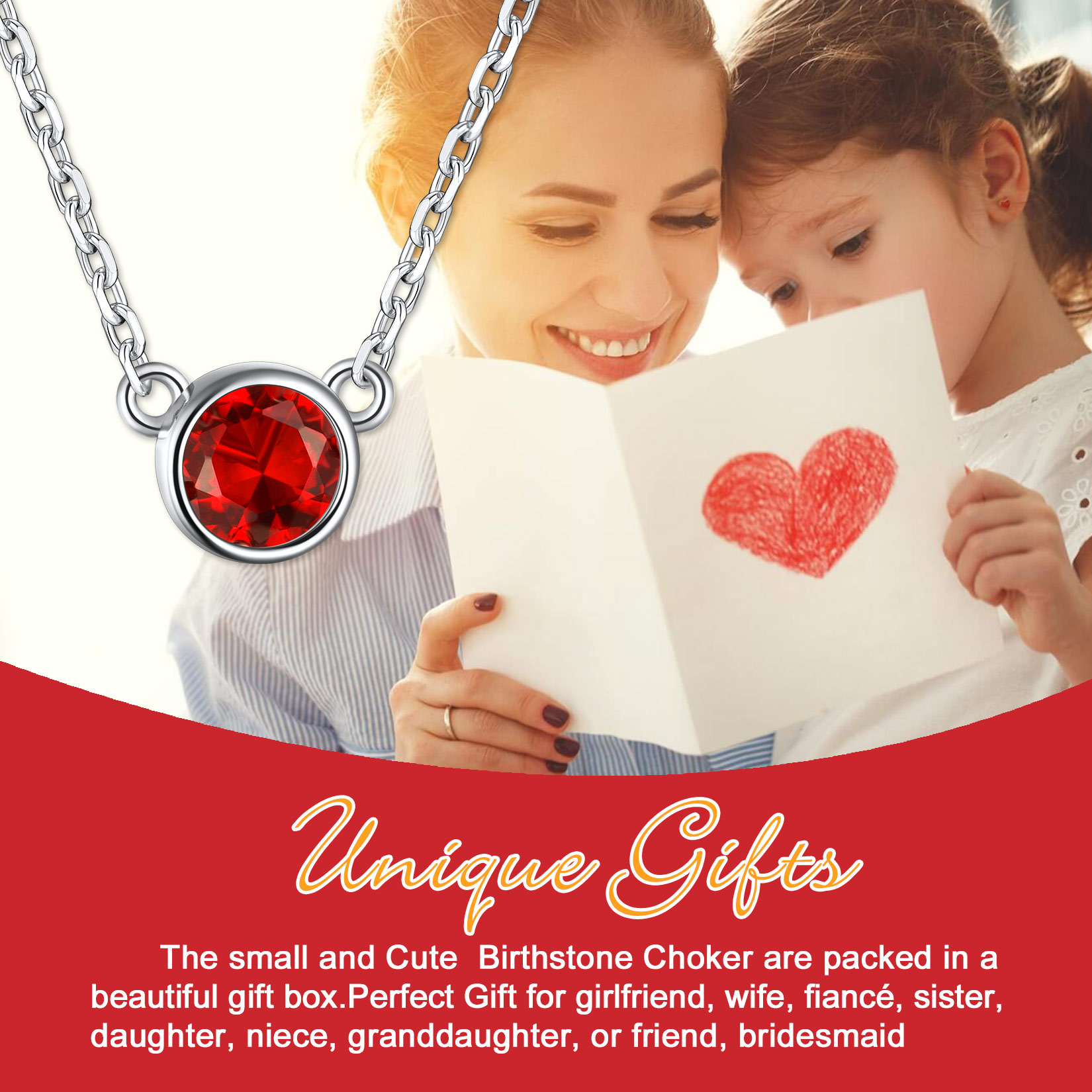 Halo Round Gem Birthstone Necklace, ChicSilver Jewelry gift Package, memorial gift