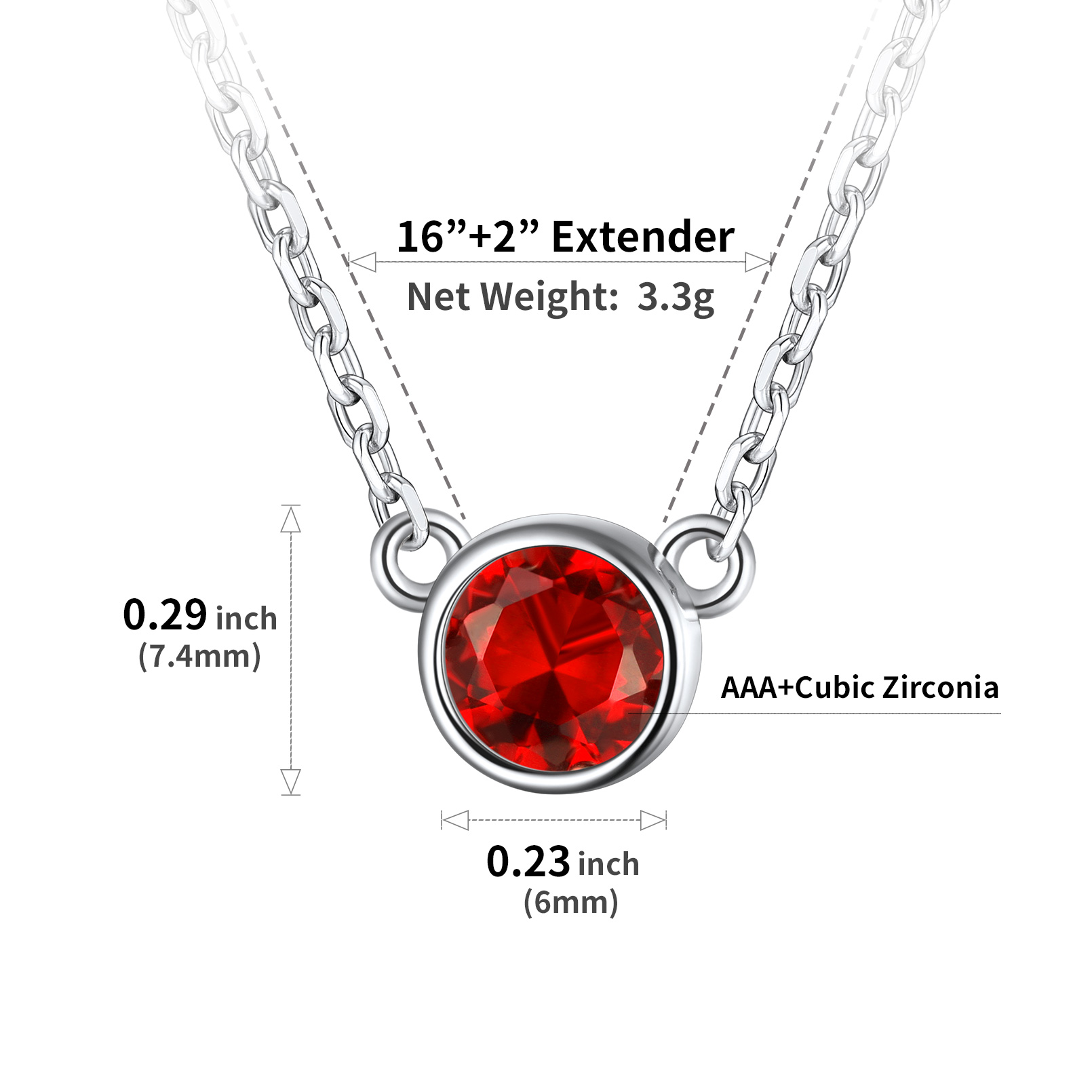 Sterling Silver ChicSilver Halo Round Gem Birthstone Necklace Details: Dimensions, Hypoallergenic, Lobster-Claw-Clasps