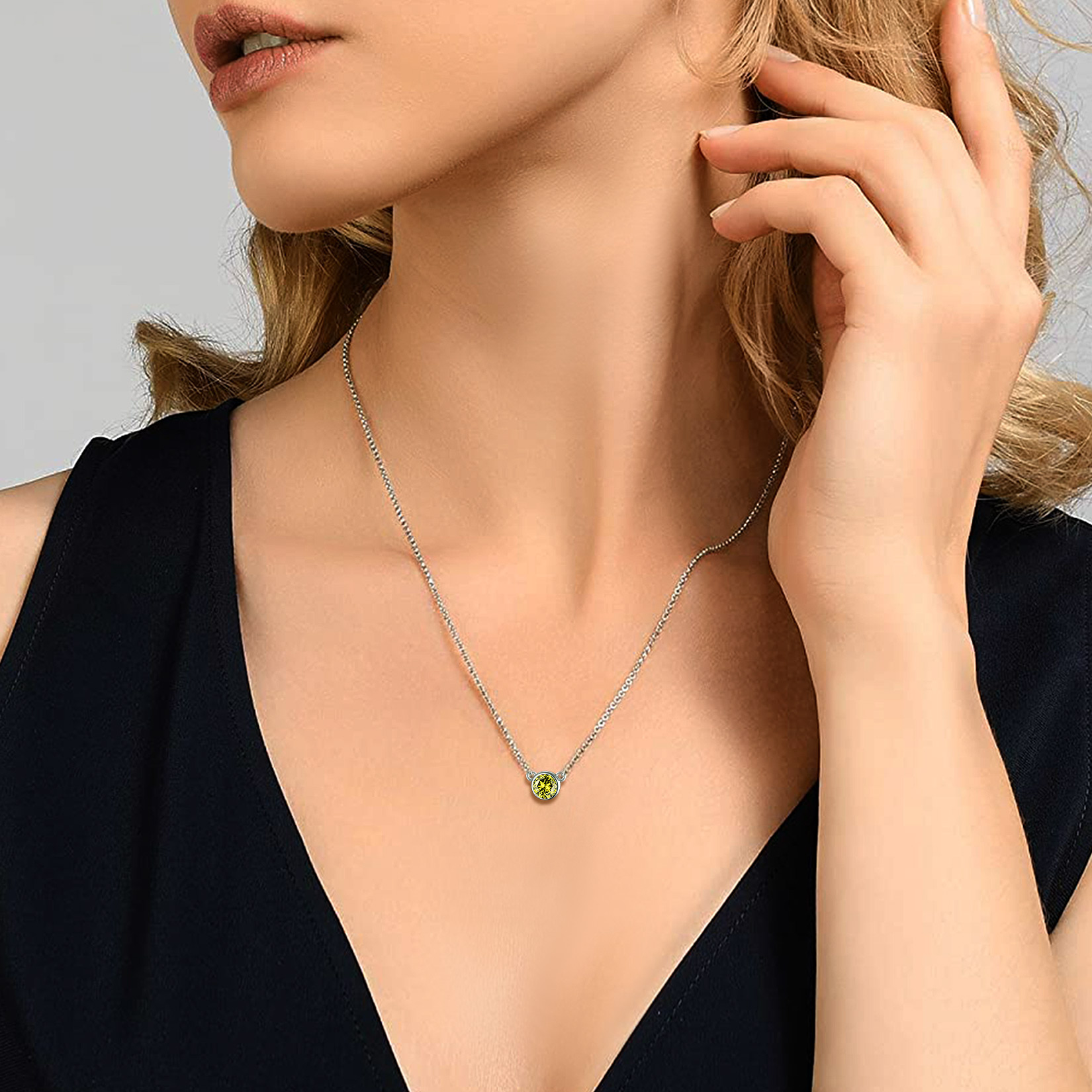 Halo Round Gem Birthstone Necklace for Women, Ladies, Mother, Friends, girlfriend