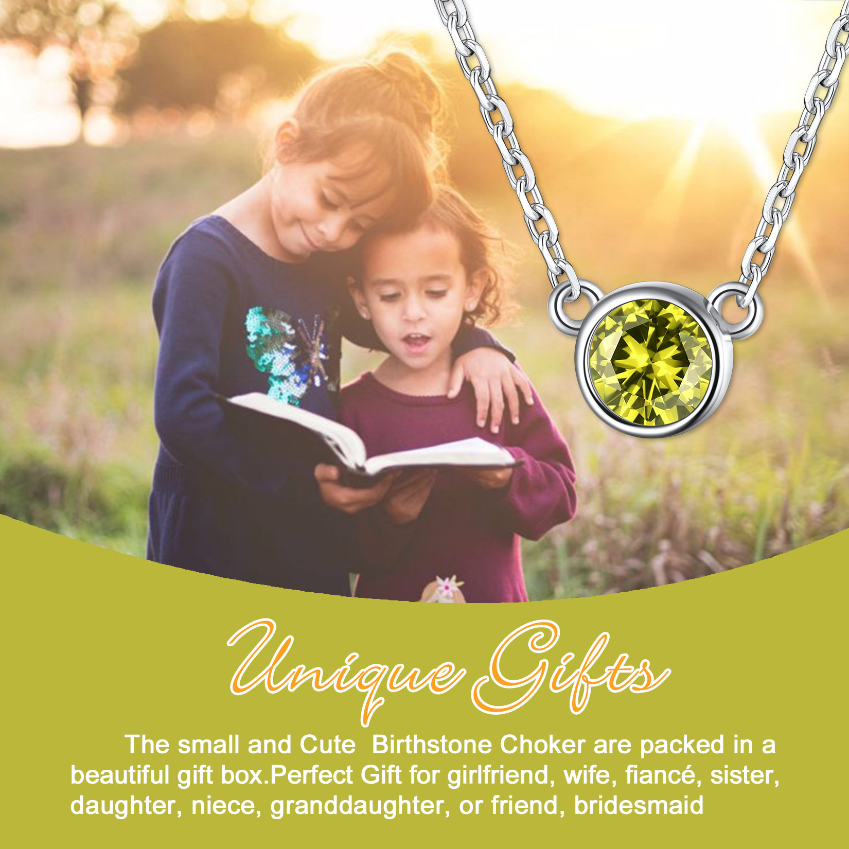 Halo Round Gem Birthstone Necklace, ChicSilver Jewelry gift Package, memorial gift