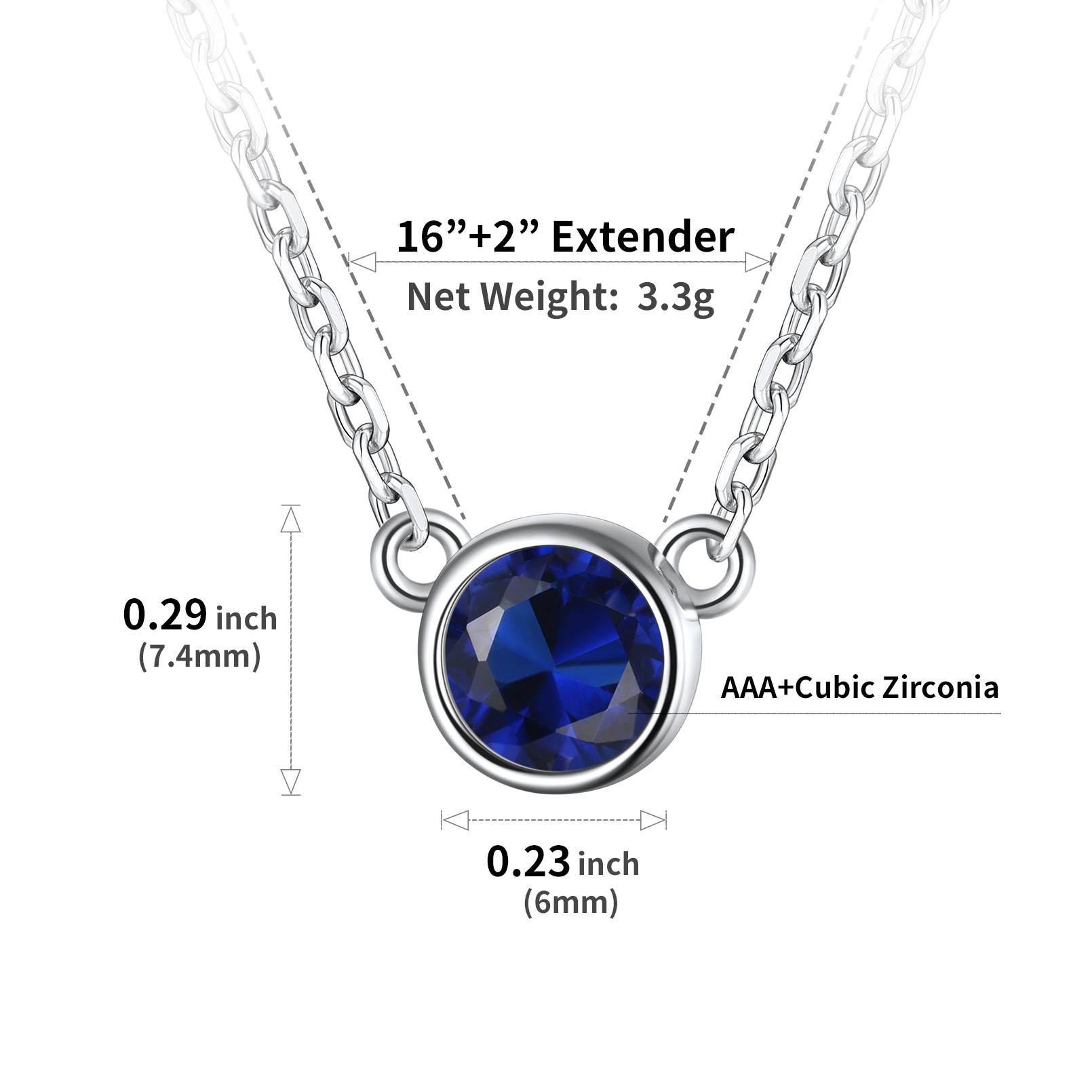 Sterling Silver ChicSilver Halo Round Gem Birthstone Necklace Details: Dimensions, Hypoallergenic, Lobster-Claw-Clasps