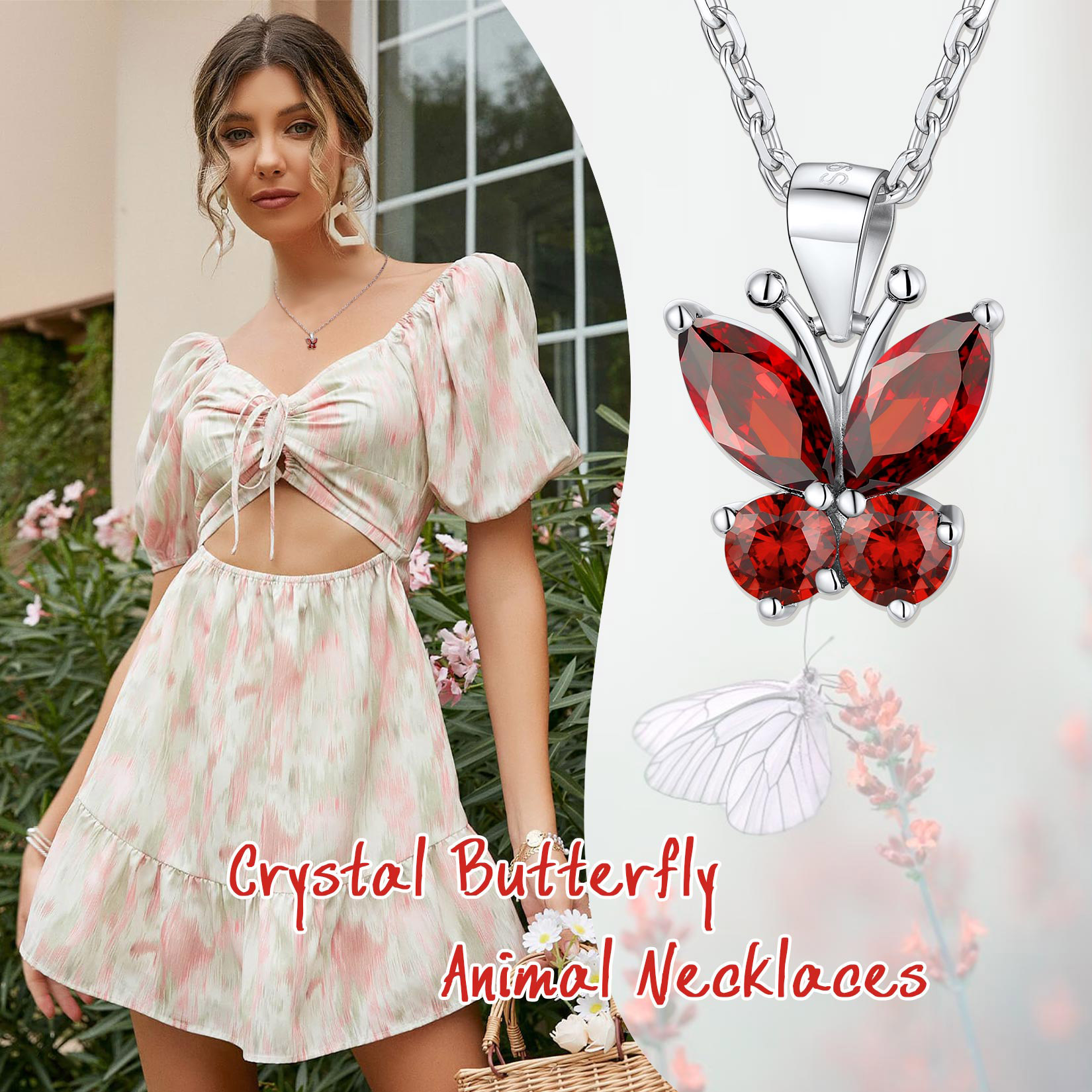 Sterling Silver ChicSilver Cute Sparkle Cubic Zirconia Birthstone Butterfly Necklace 