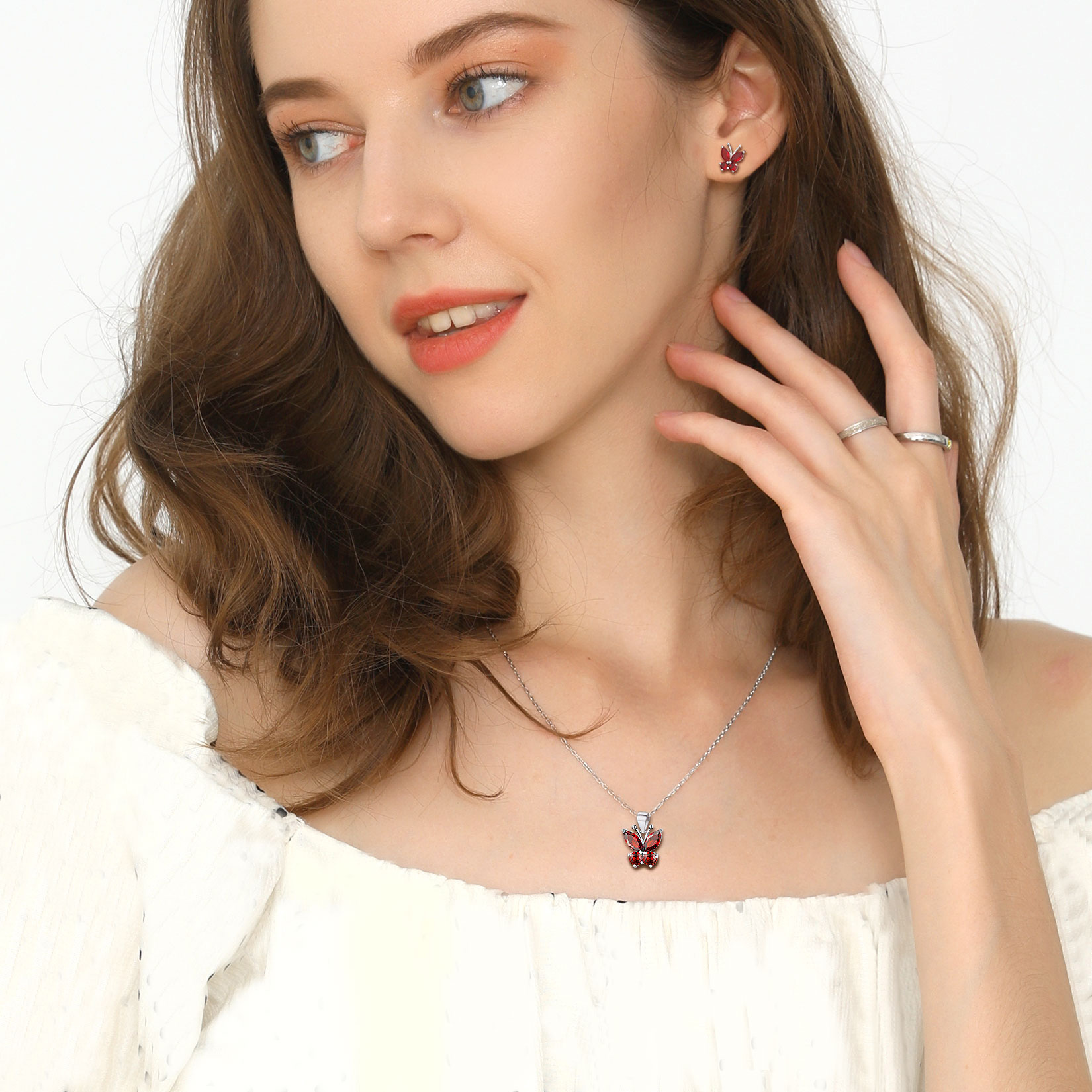 Cute Sparkle Cubic Zirconia Birthstone Butterfly Necklace for Women, Ladies,  girlfriend, wife