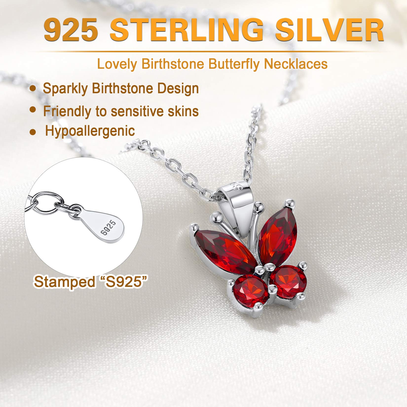 Sterling Silver ChicSilver Cute Sparkle Cubic Zirconia Birthstone Butterfly Necklace 