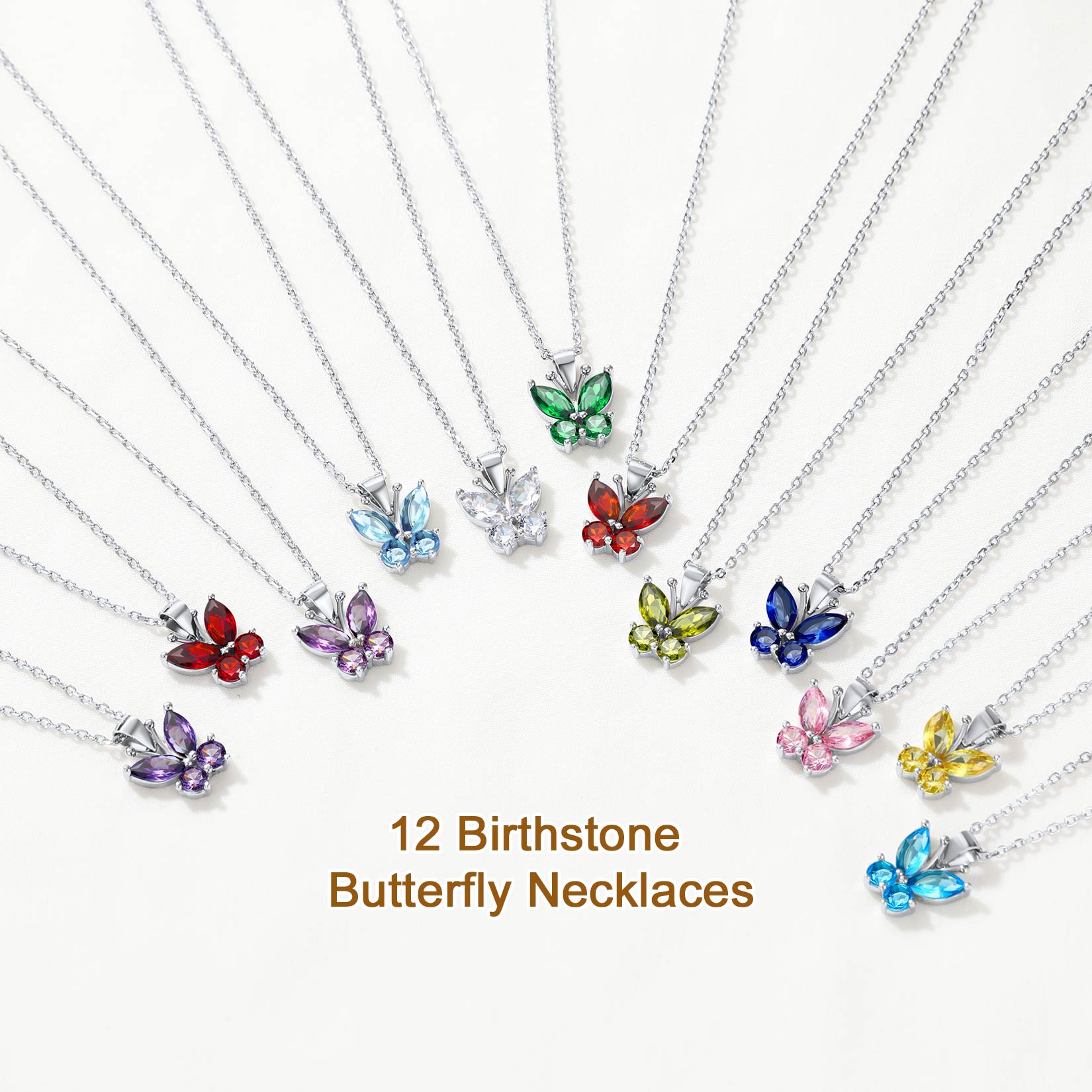 Cute Sparkle Cubic Zirconia Birthstone Butterfly Necklace in Different Month Colors