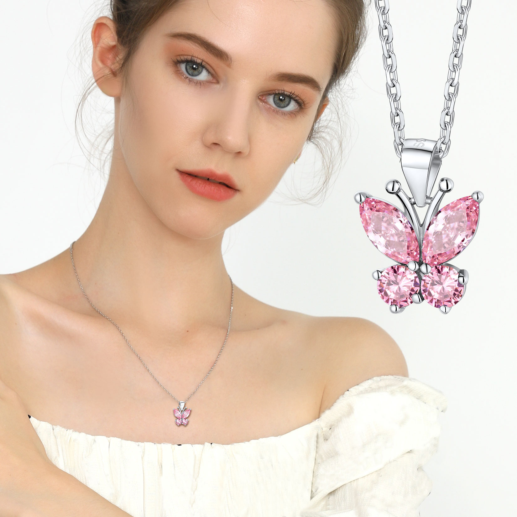 Cute Sparkle Cubic Zirconia Birthstone Butterfly Necklace for Women, Ladies,  girlfriend, wife