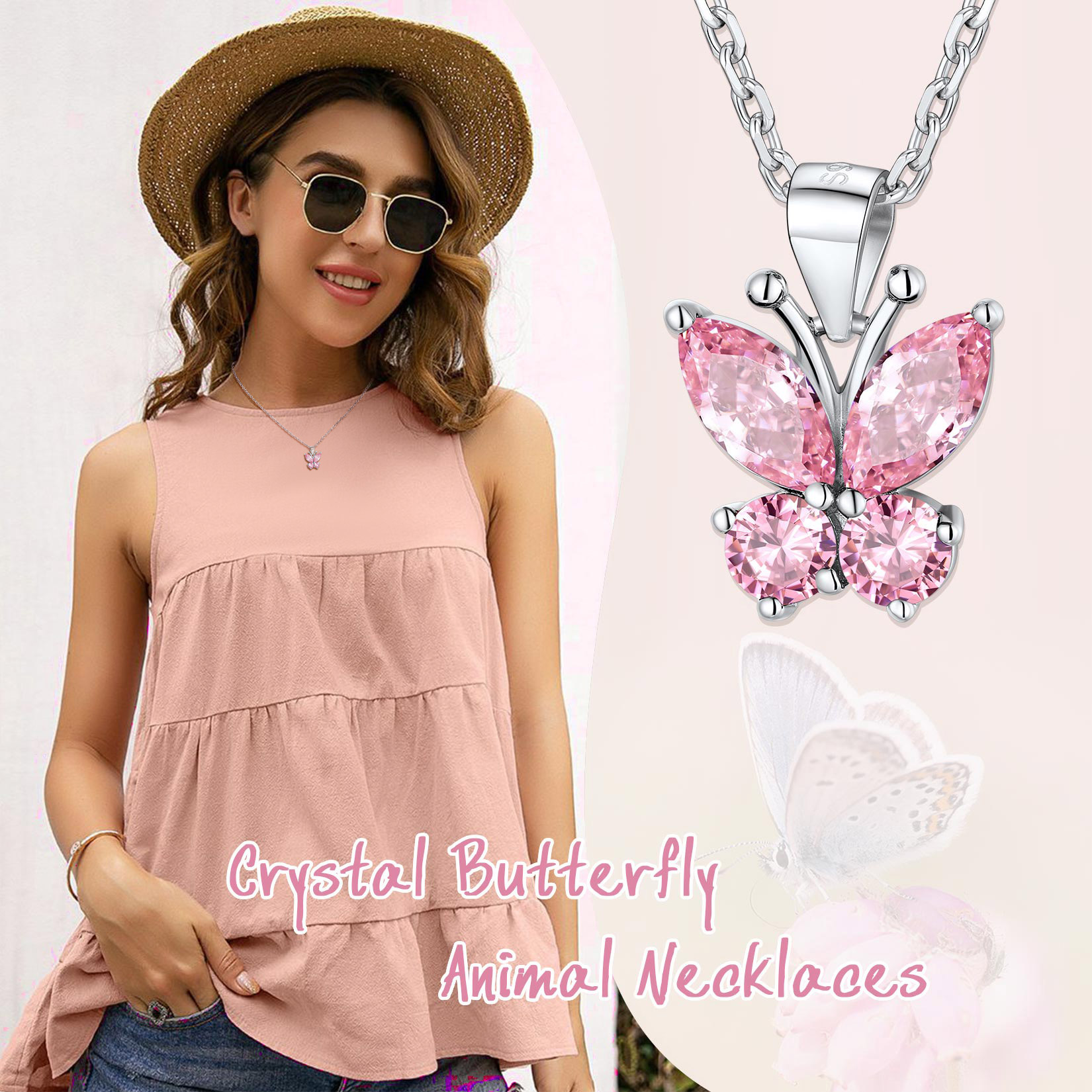 Sterling Silver ChicSilver Cute Sparkle Cubic Zirconia Birthstone Butterfly Necklace 