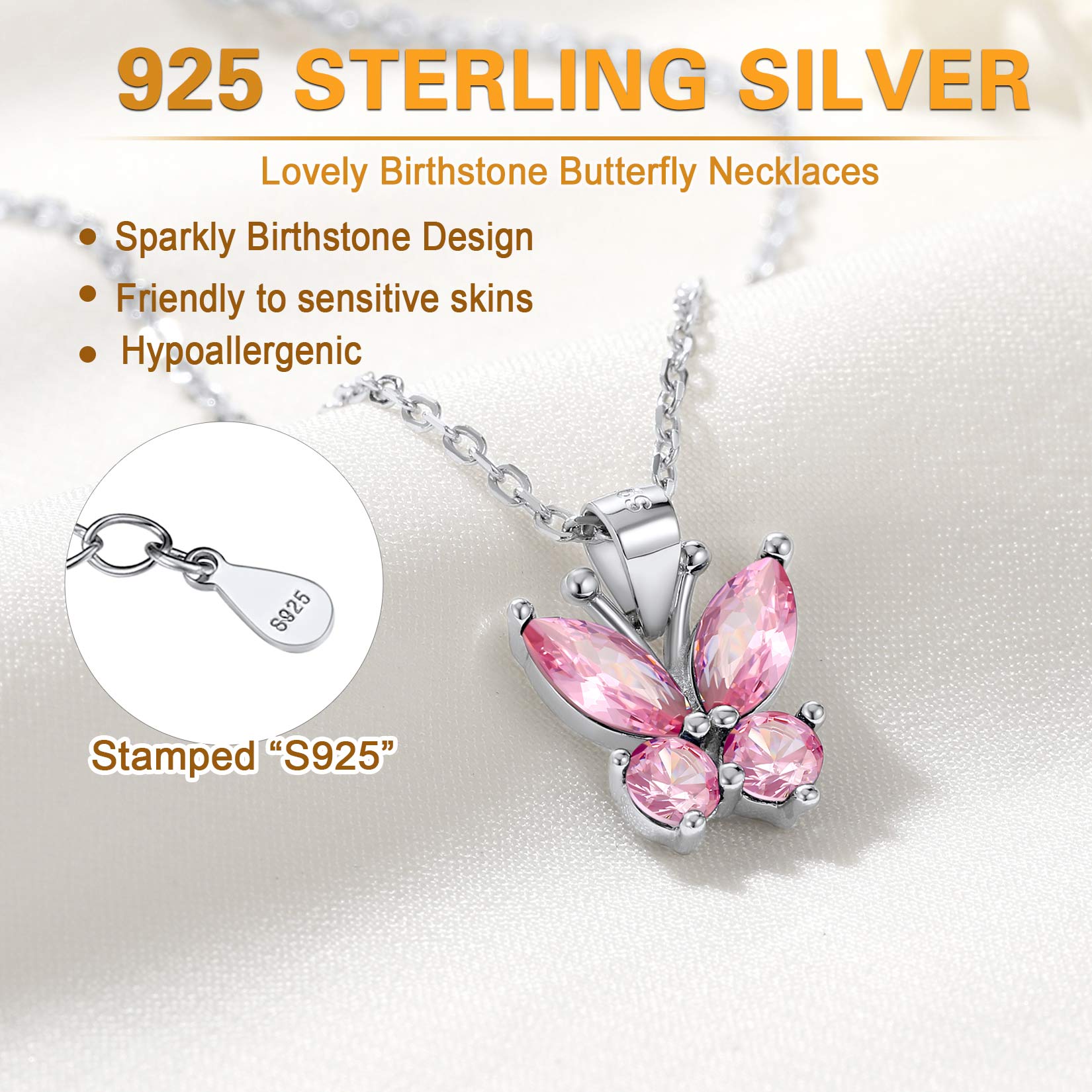 Sterling Silver ChicSilver Cute Sparkle Cubic Zirconia Birthstone Butterfly Necklace 