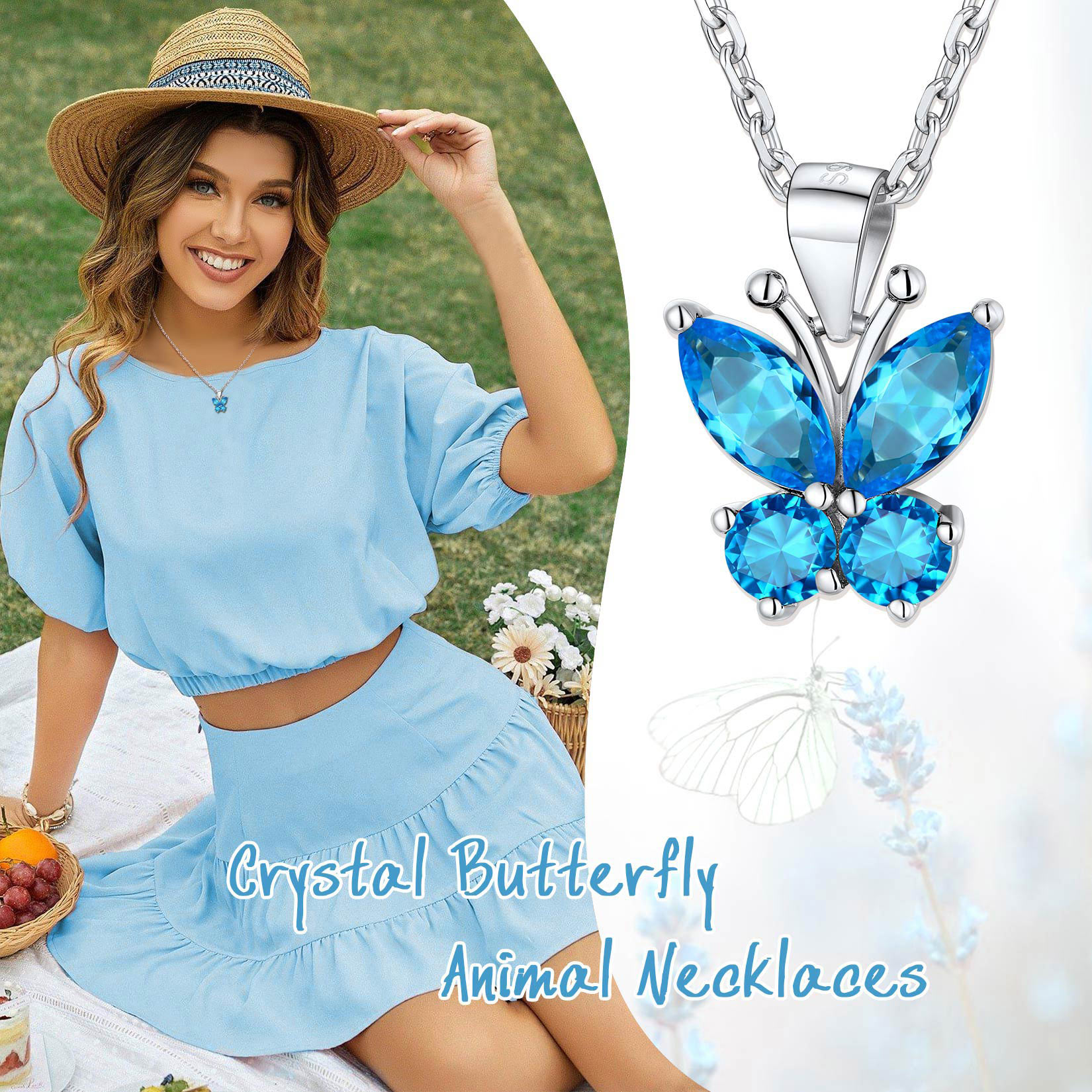 Sterling Silver ChicSilver Cute Sparkle Cubic Zirconia Birthstone Butterfly Necklace 