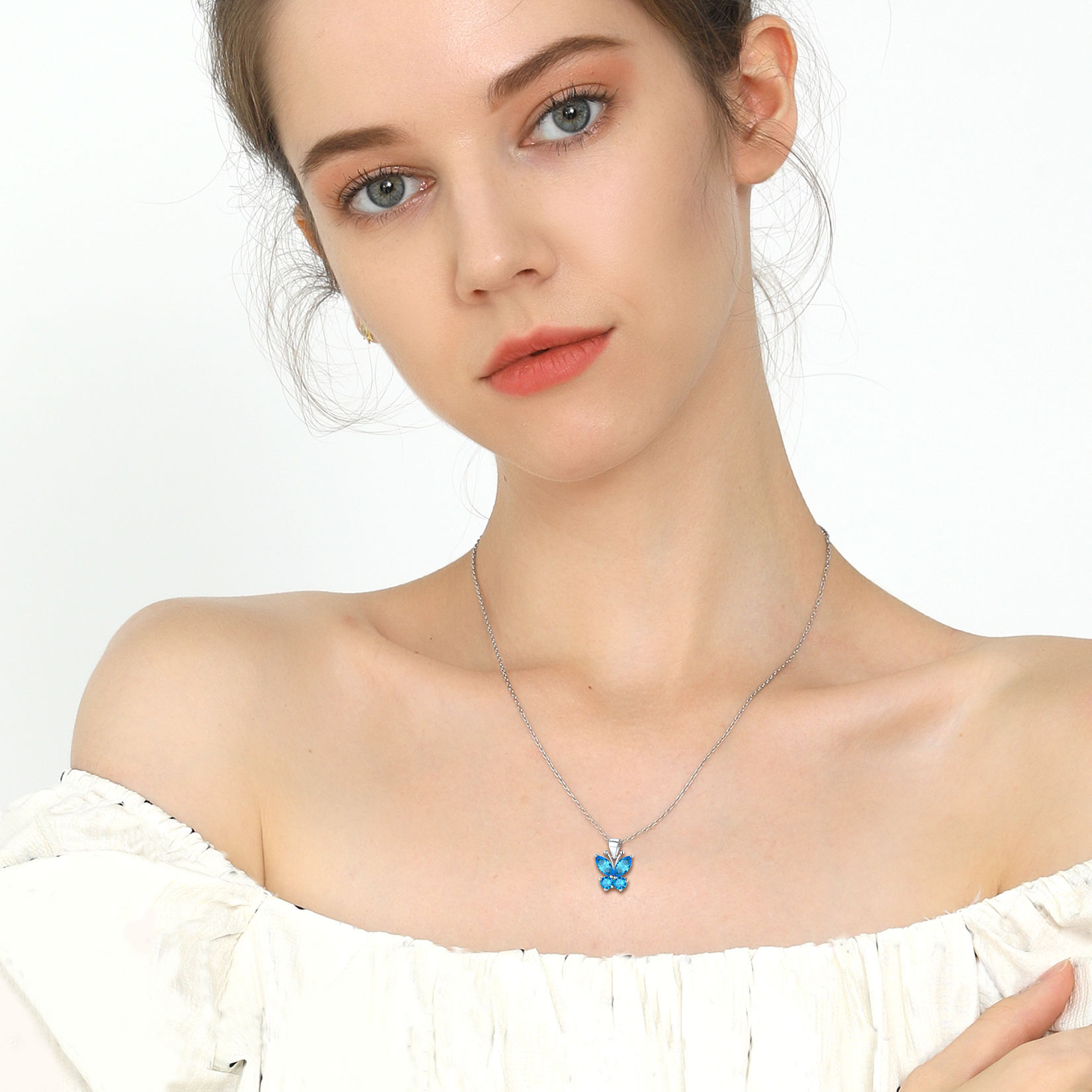 Cute Sparkle Cubic Zirconia Birthstone Butterfly Necklace for Women, Ladies,  girlfriend, wife