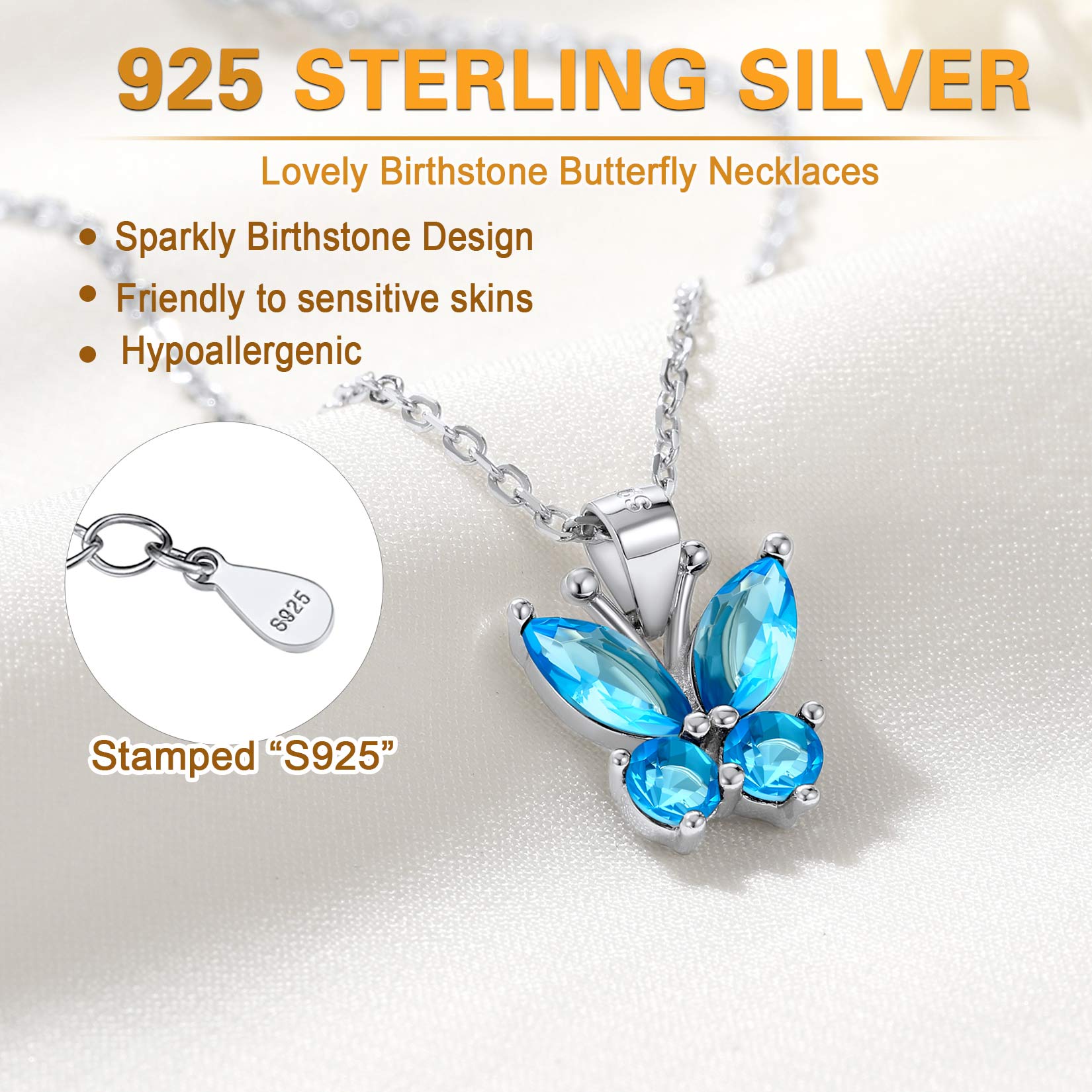 Sterling Silver ChicSilver Cute Sparkle Cubic Zirconia Birthstone Butterfly Necklace 