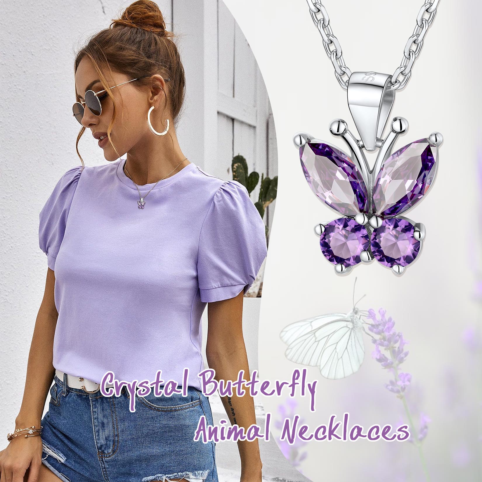 Sterling Silver ChicSilver Cute Sparkle Cubic Zirconia Birthstone Butterfly Necklace 