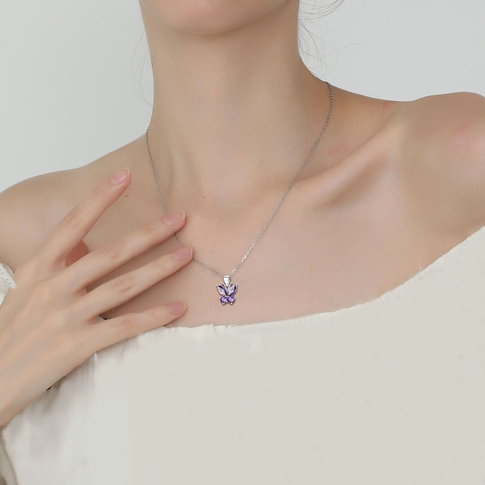 Cute Sparkle Cubic Zirconia Birthstone Butterfly Necklace for Women, Ladies,  girlfriend, wife