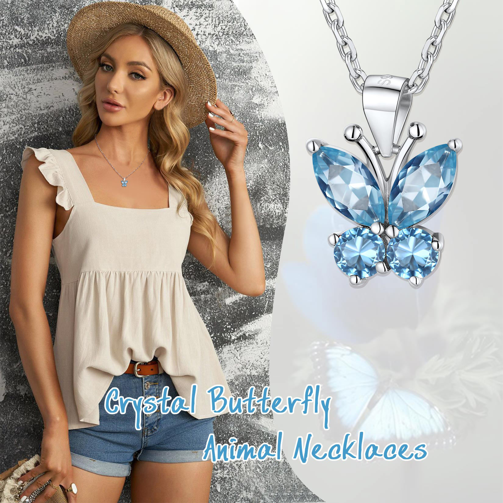 Sterling Silver ChicSilver Cute Sparkle Cubic Zirconia Birthstone Butterfly Necklace 