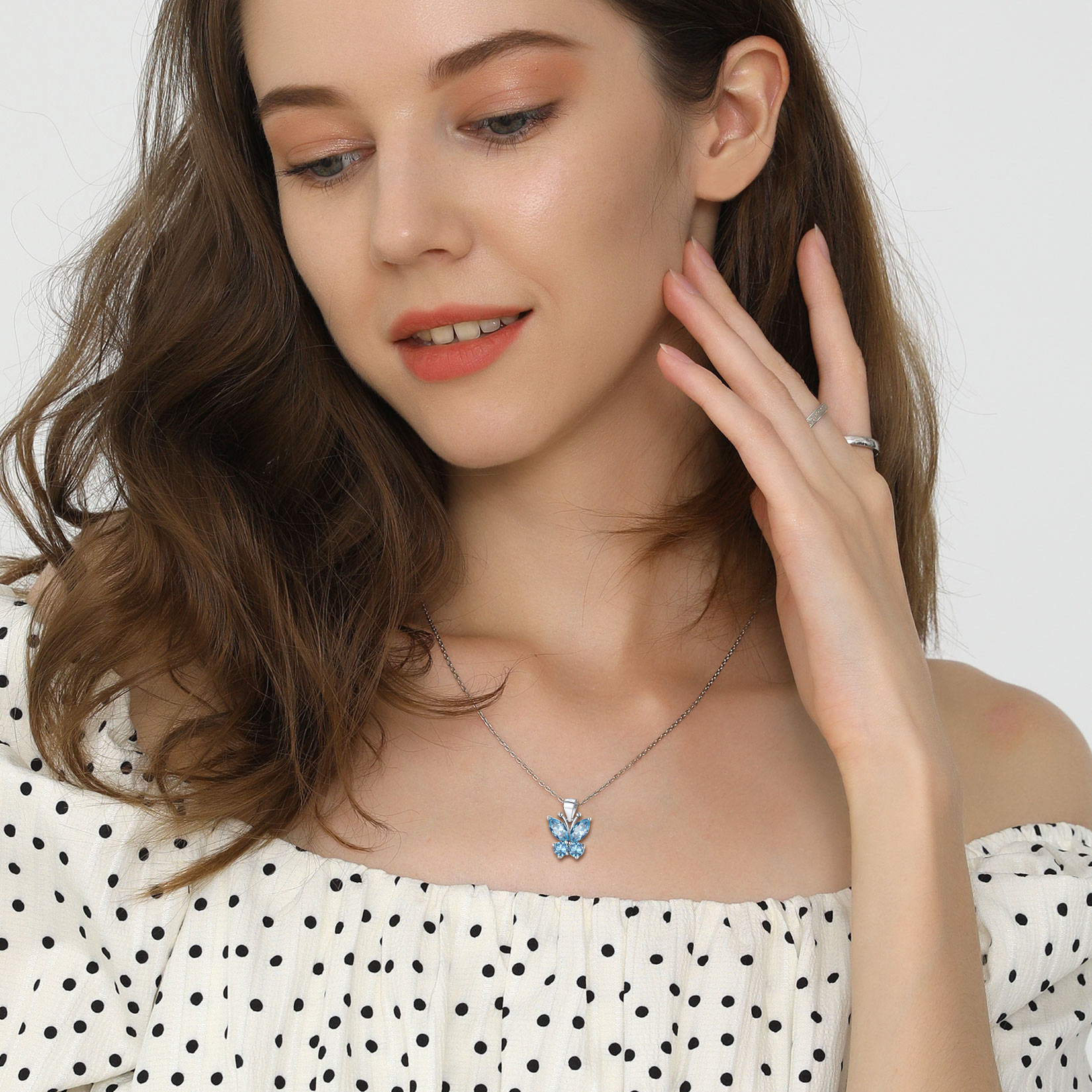 Cute Sparkle Cubic Zirconia Birthstone Butterfly Necklace for Women, Ladies,  girlfriend, wife