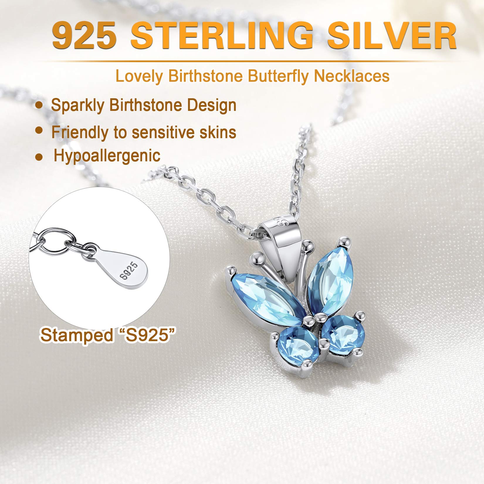Sterling Silver ChicSilver Cute Sparkle Cubic Zirconia Birthstone Butterfly Necklace 