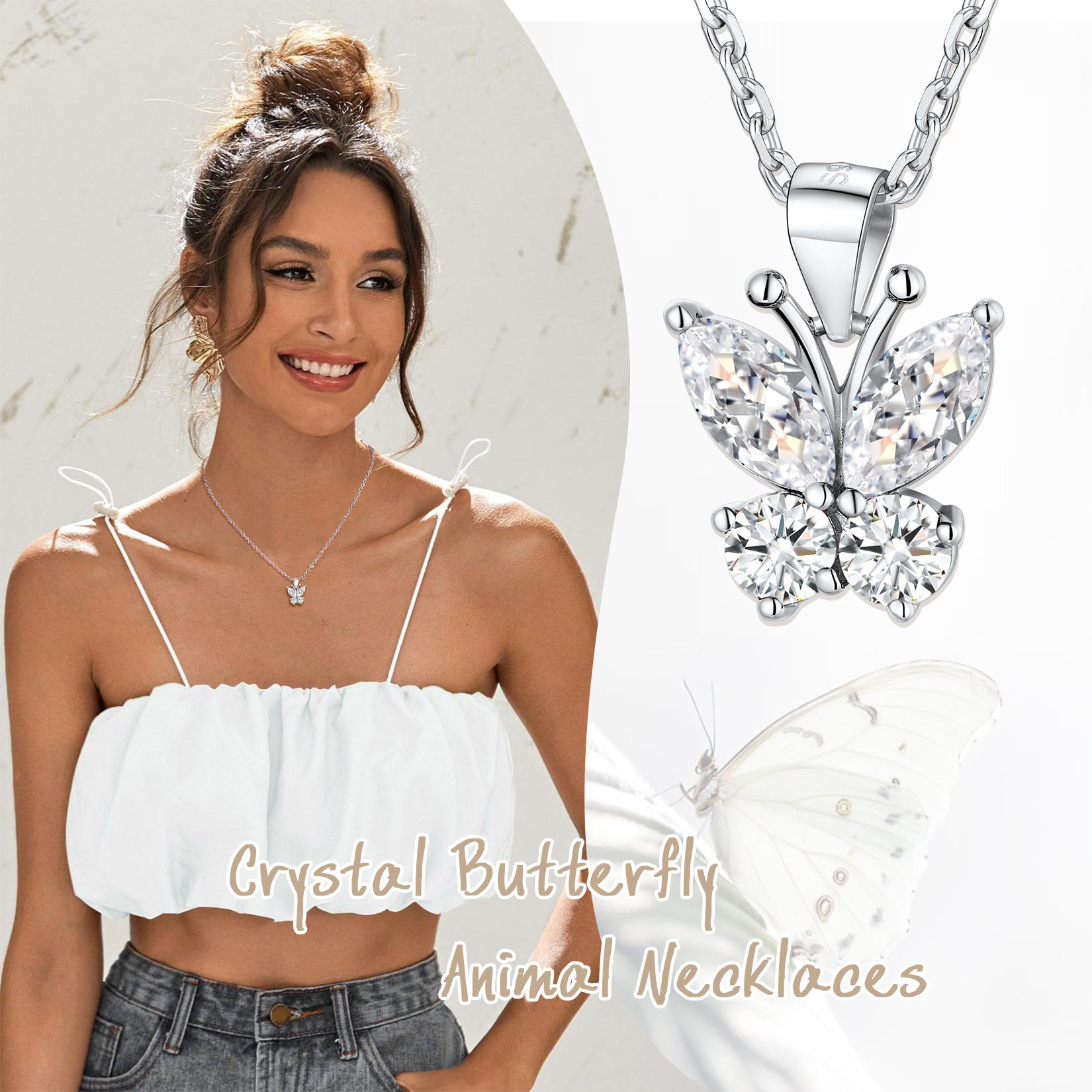 Sterling Silver ChicSilver Cute Sparkle Cubic Zirconia Birthstone Butterfly Necklace 