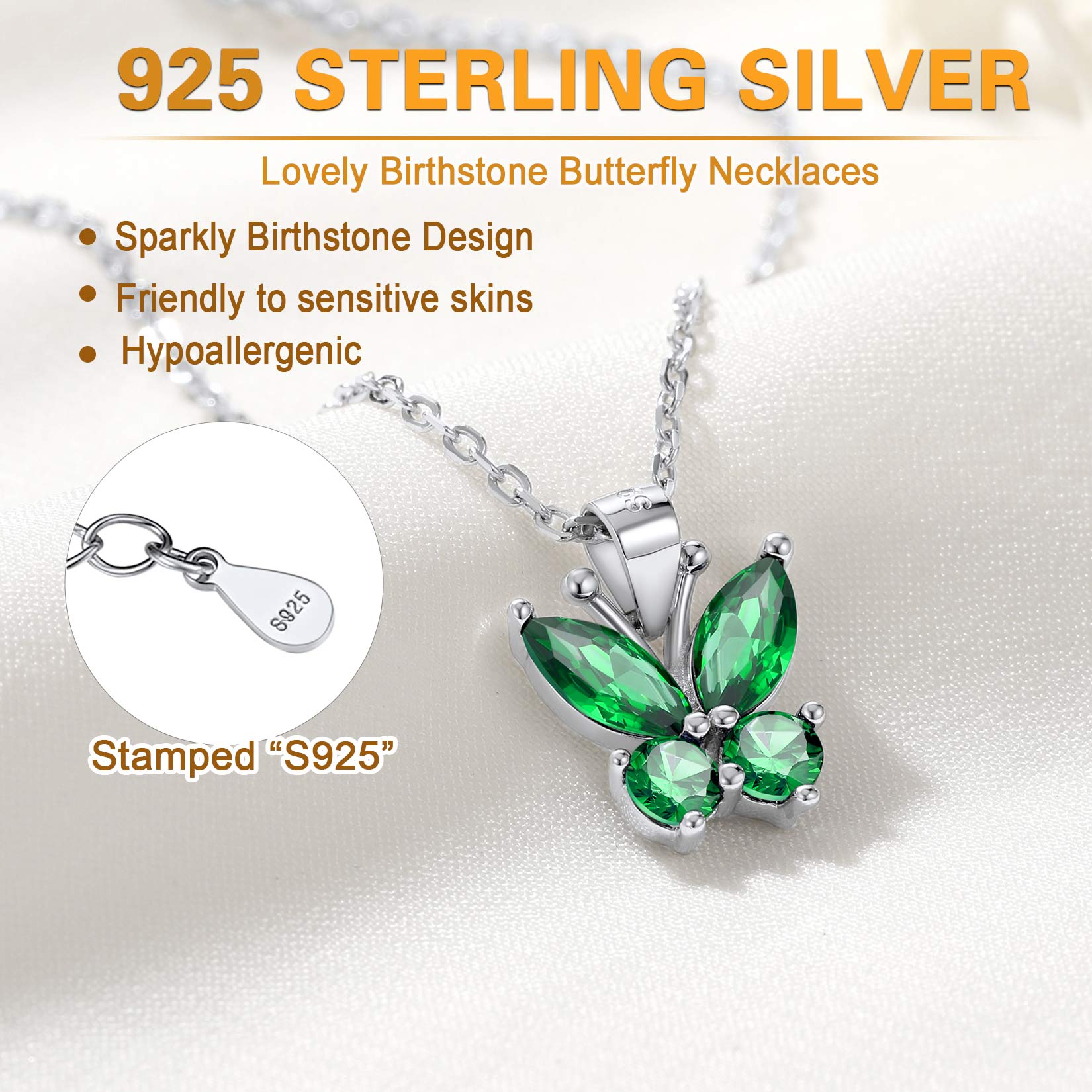 Sterling Silver ChicSilver Cute Sparkle Cubic Zirconia Birthstone Butterfly Necklace 