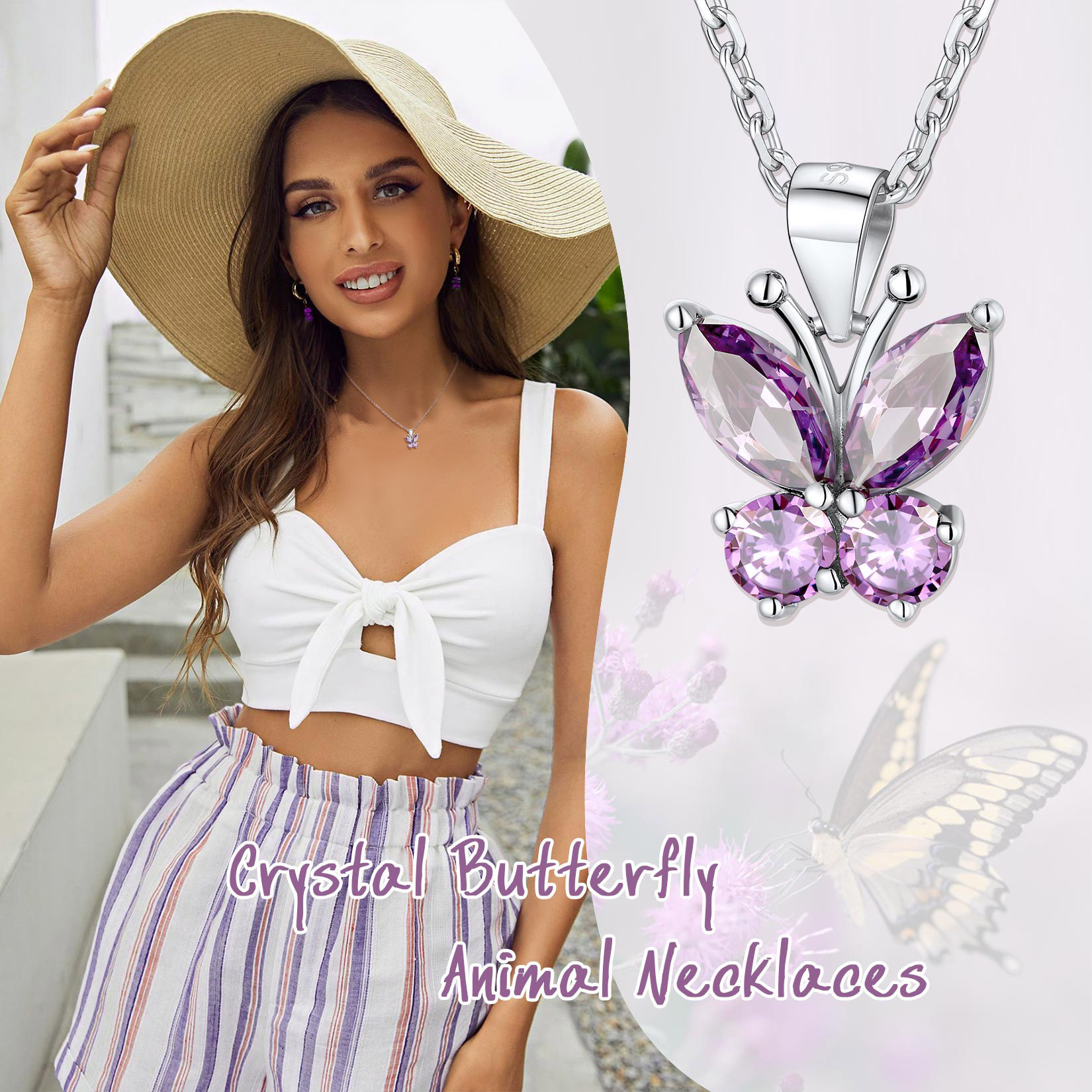 Sterling Silver ChicSilver Cute Sparkle Cubic Zirconia Birthstone Butterfly Necklace 