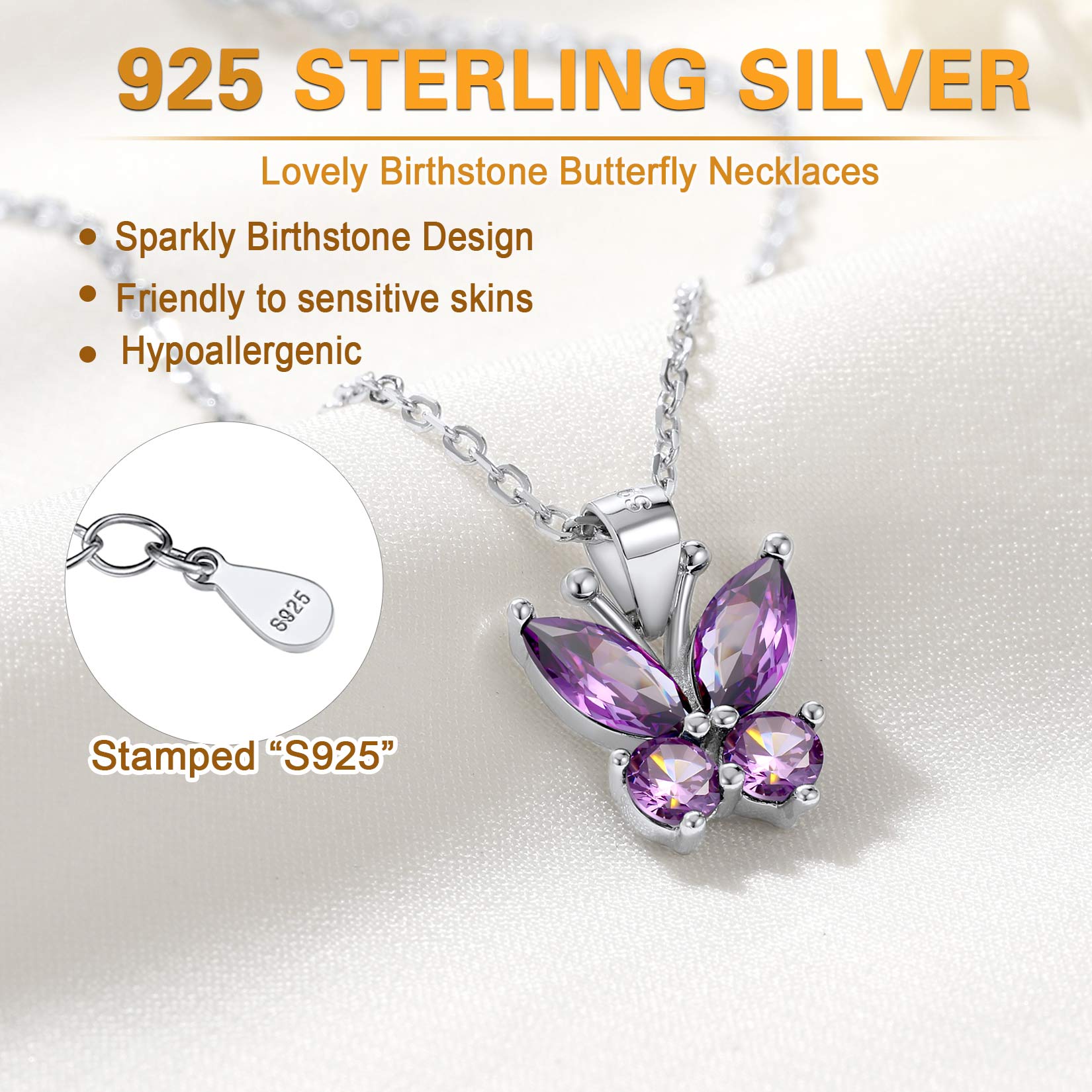 Sterling Silver ChicSilver Cute Sparkle Cubic Zirconia Birthstone Butterfly Necklace 