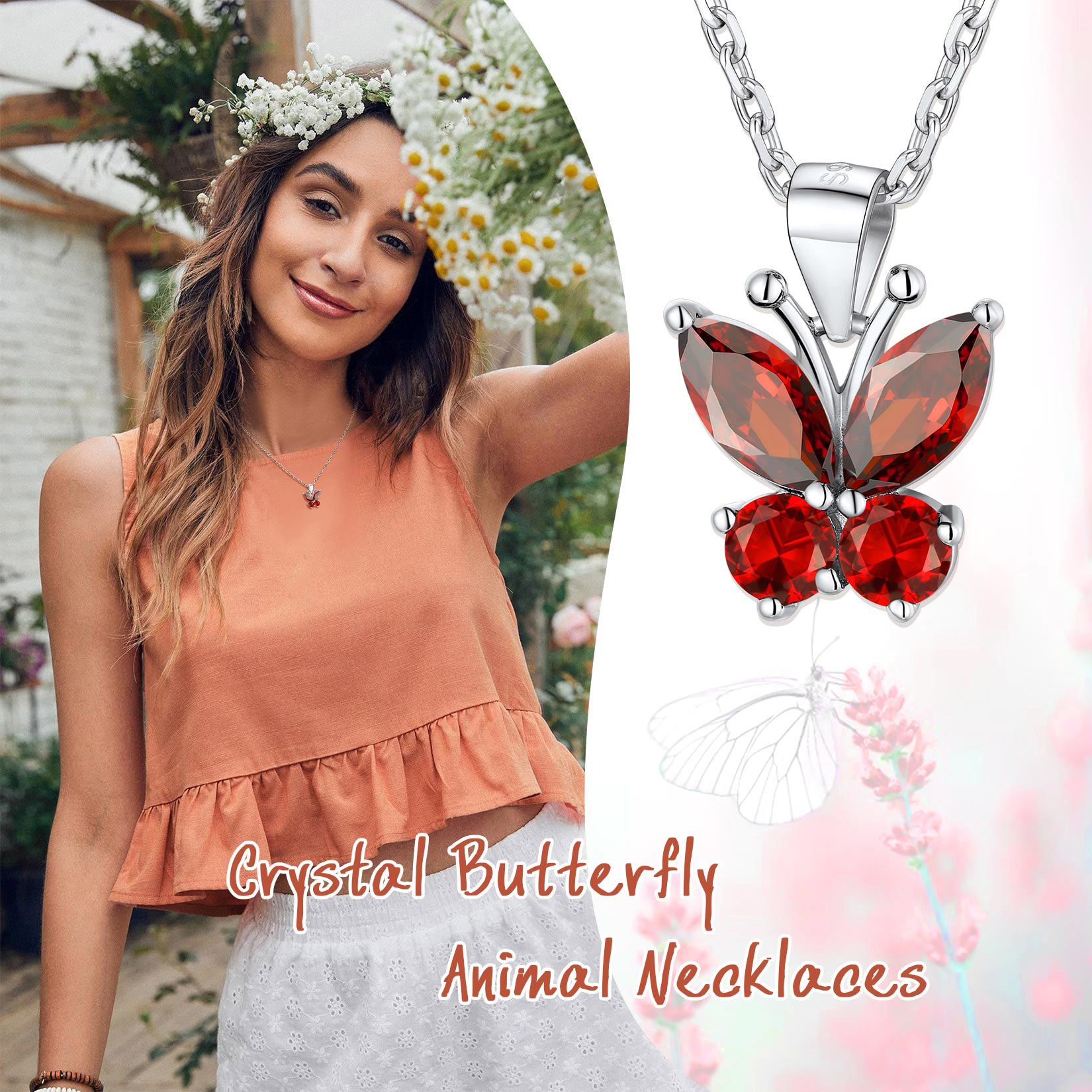 Sterling Silver ChicSilver Cute Sparkle Cubic Zirconia Birthstone Butterfly Necklace 