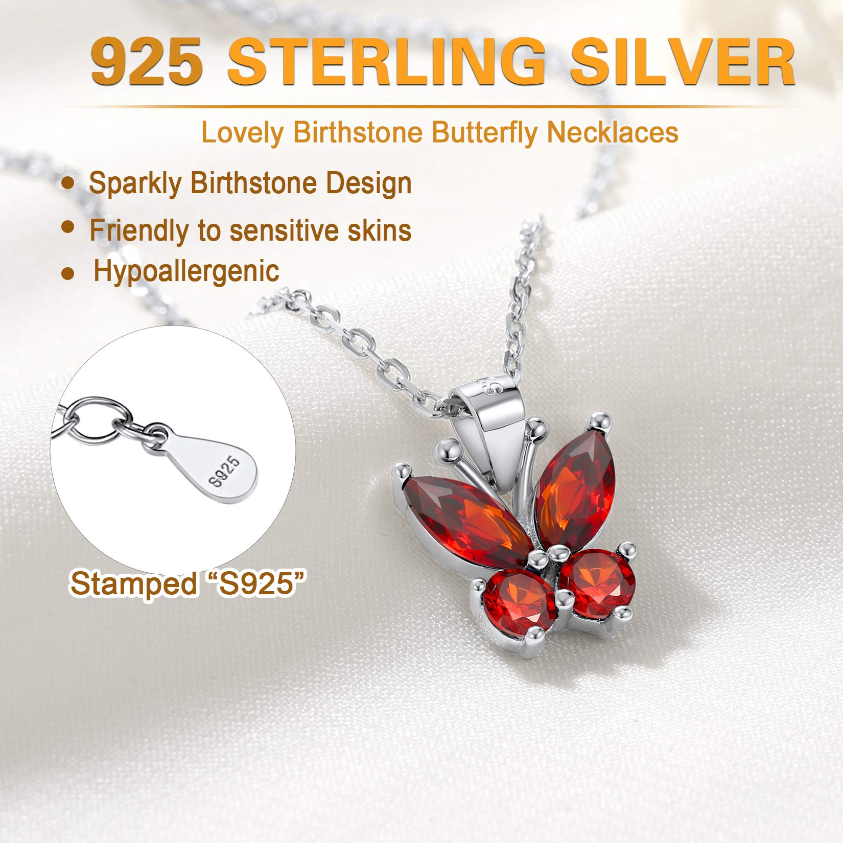 Sterling Silver ChicSilver Cute Sparkle Cubic Zirconia Birthstone Butterfly Necklace 