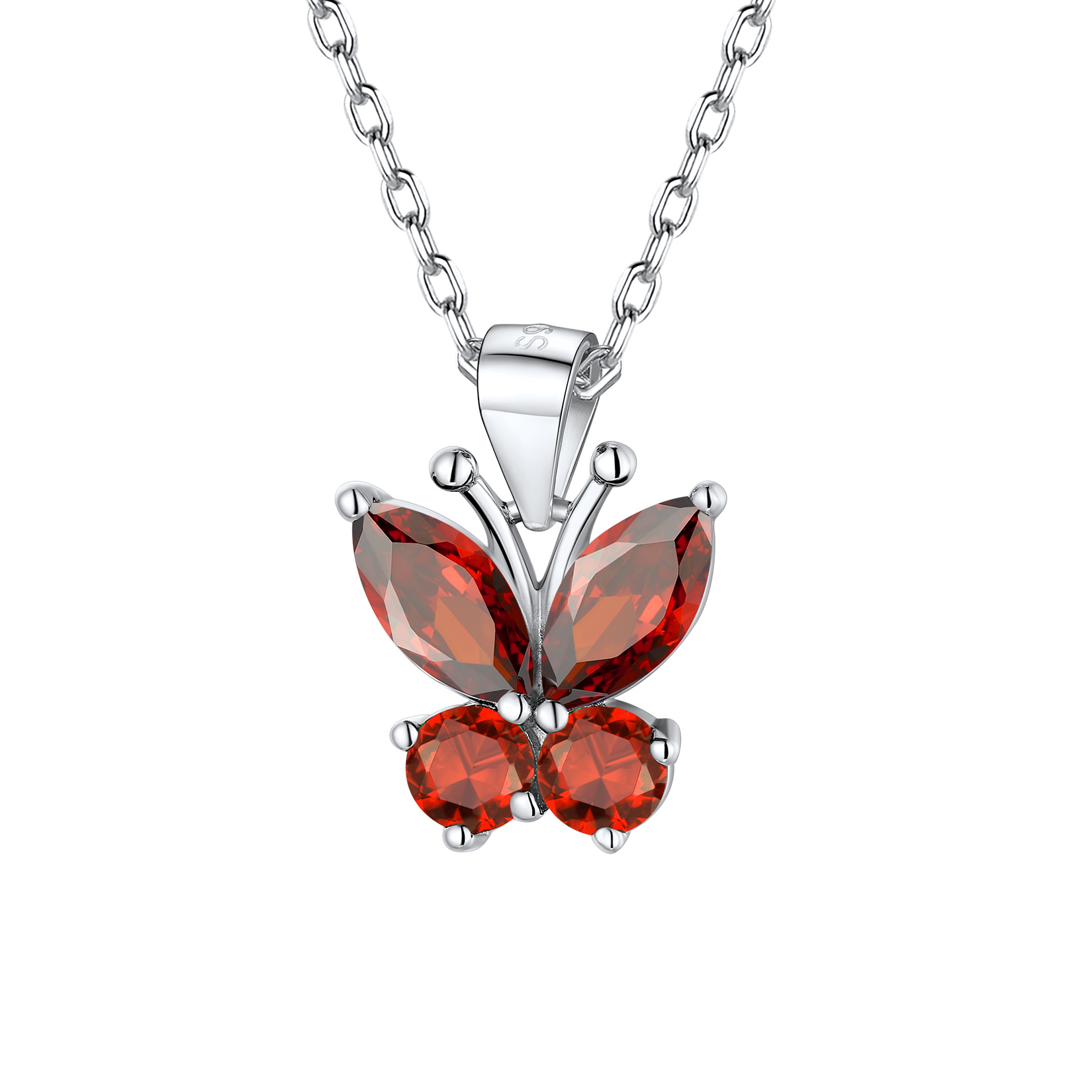Cute Sparkle Cubic Zirconia Birthstone Butterfly Necklace 