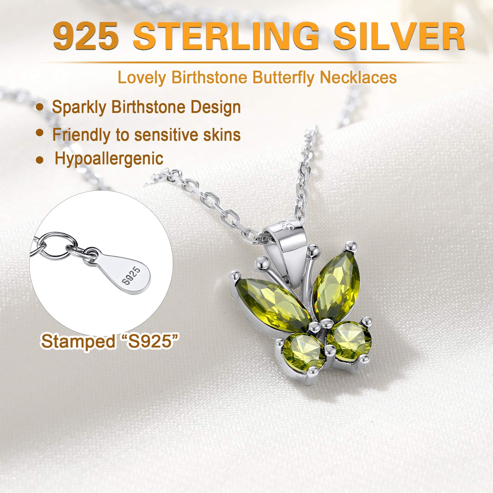 Sterling Silver ChicSilver Cute Sparkle Cubic Zirconia Birthstone Butterfly Necklace 