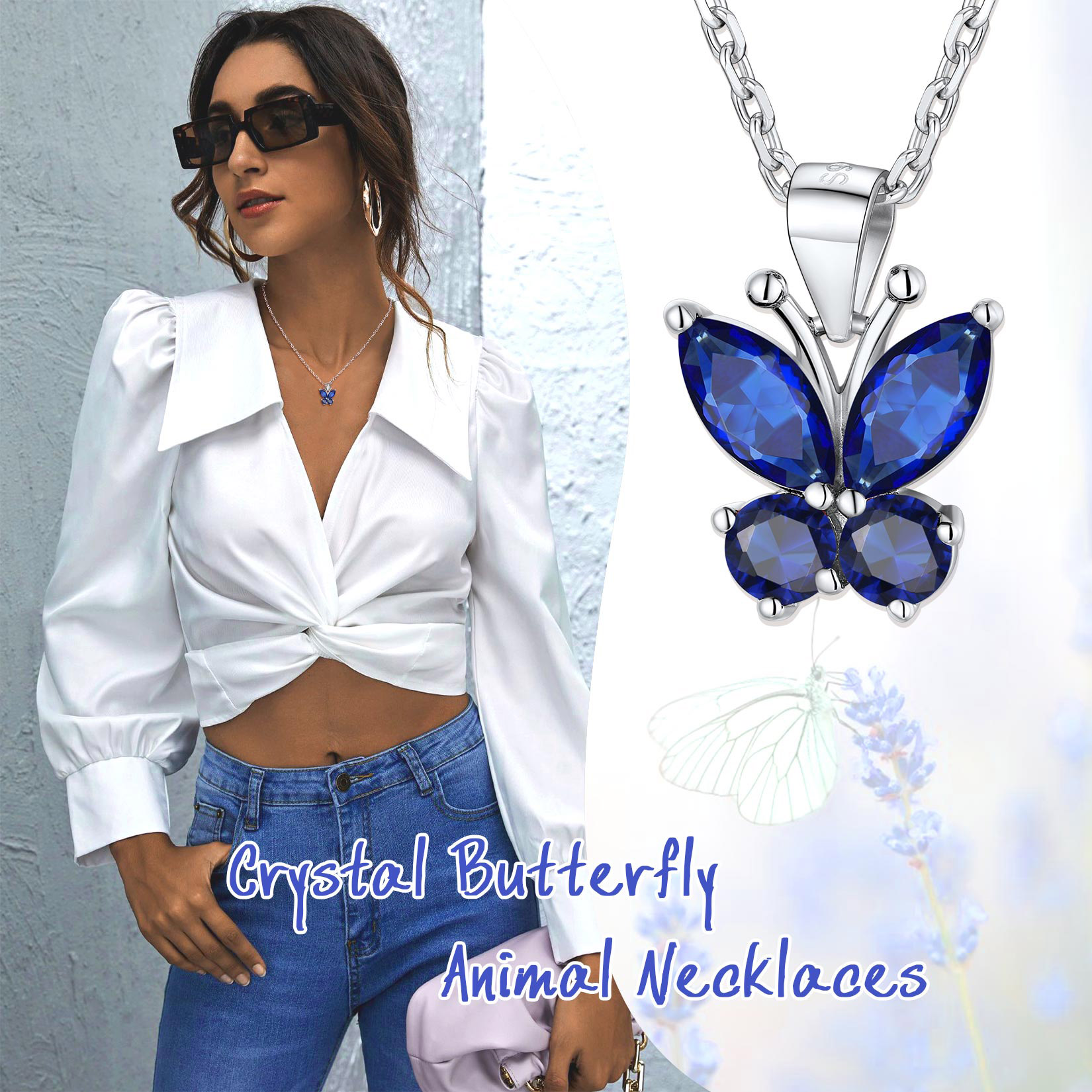 Sterling Silver ChicSilver Cute Sparkle Cubic Zirconia Birthstone Butterfly Necklace 