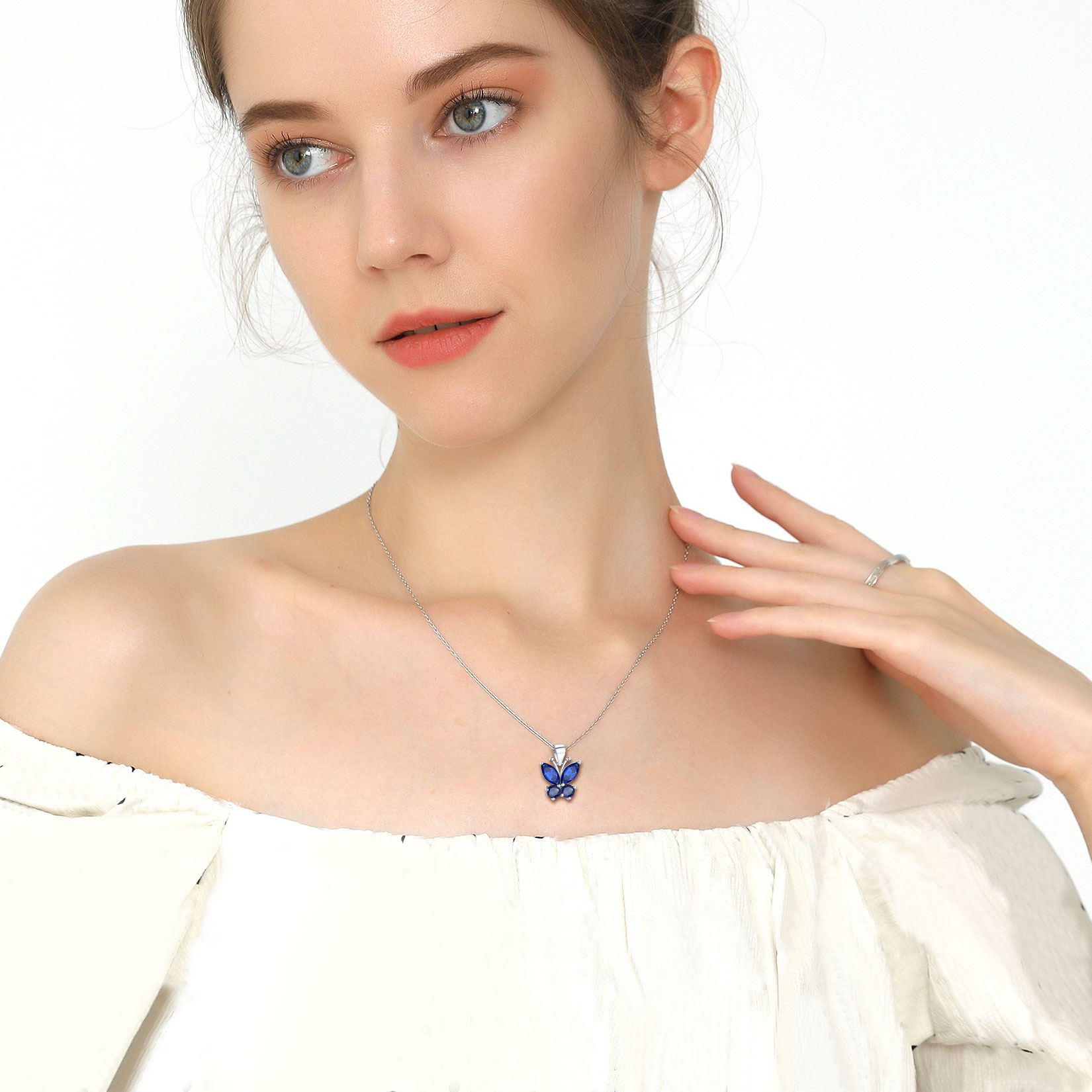 Cute Sparkle Cubic Zirconia Birthstone Butterfly Necklace for Women, Ladies,  girlfriend, wife