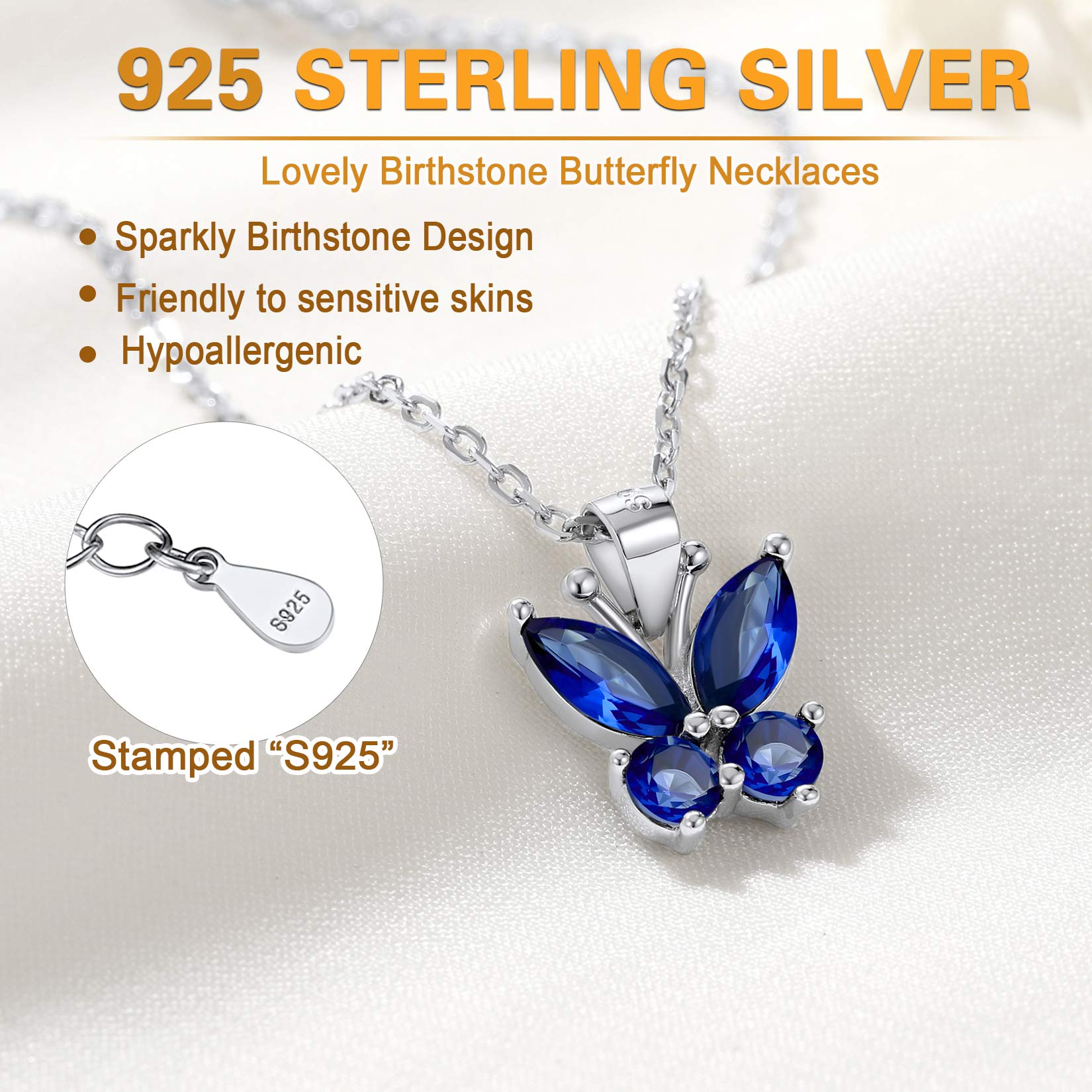 Sterling Silver ChicSilver Cute Sparkle Cubic Zirconia Birthstone Butterfly Necklace 