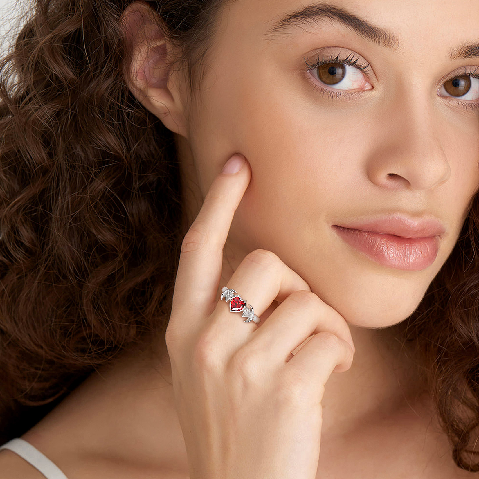 Sterling Silver Heart Birthstone Demon wings Adjustable Ring for Her