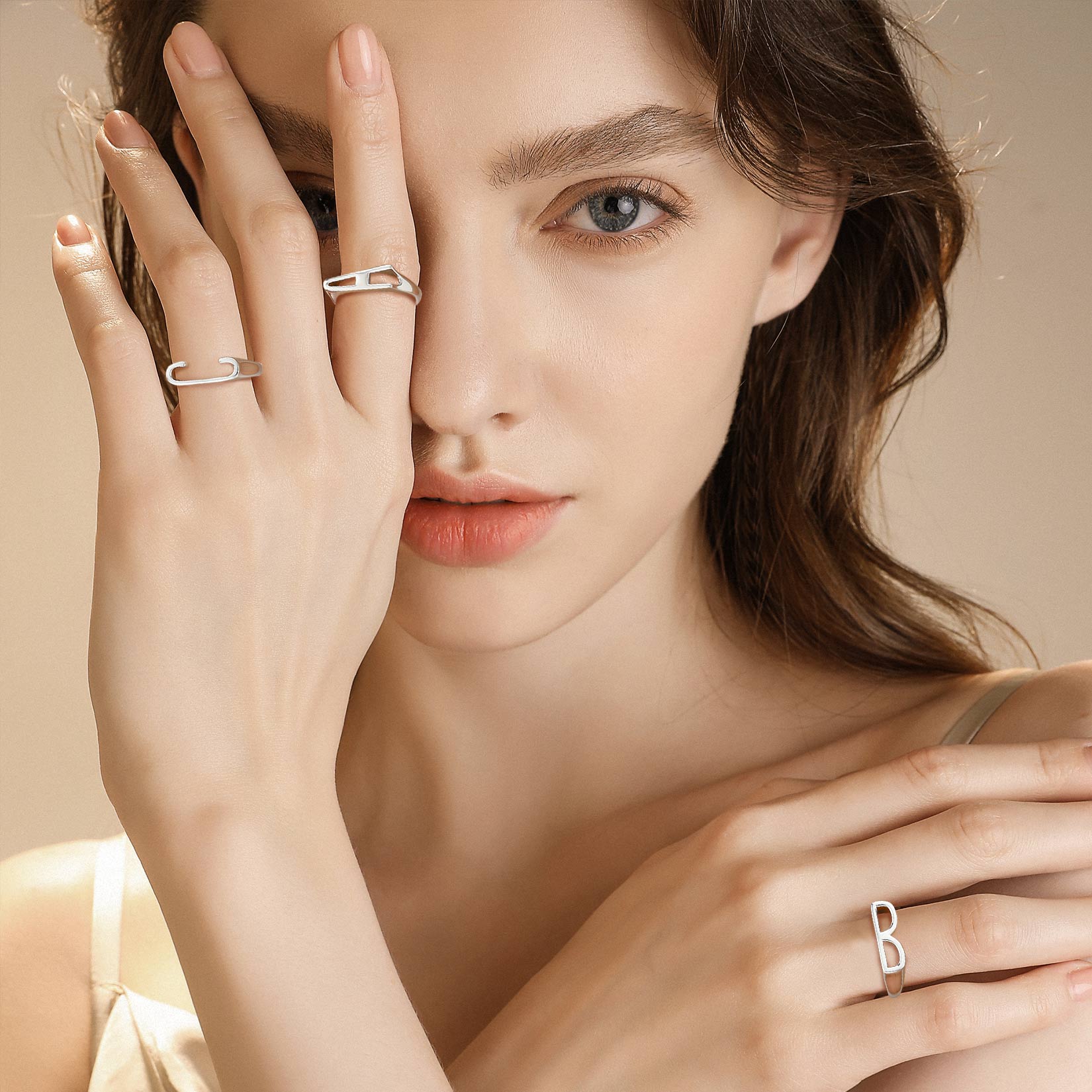 Silver Adjustable Capital Initial Letter Rings for Women, Ladies, Men, Mother, Father, Friends, Couples, girlfriend, boyfriend, teenager