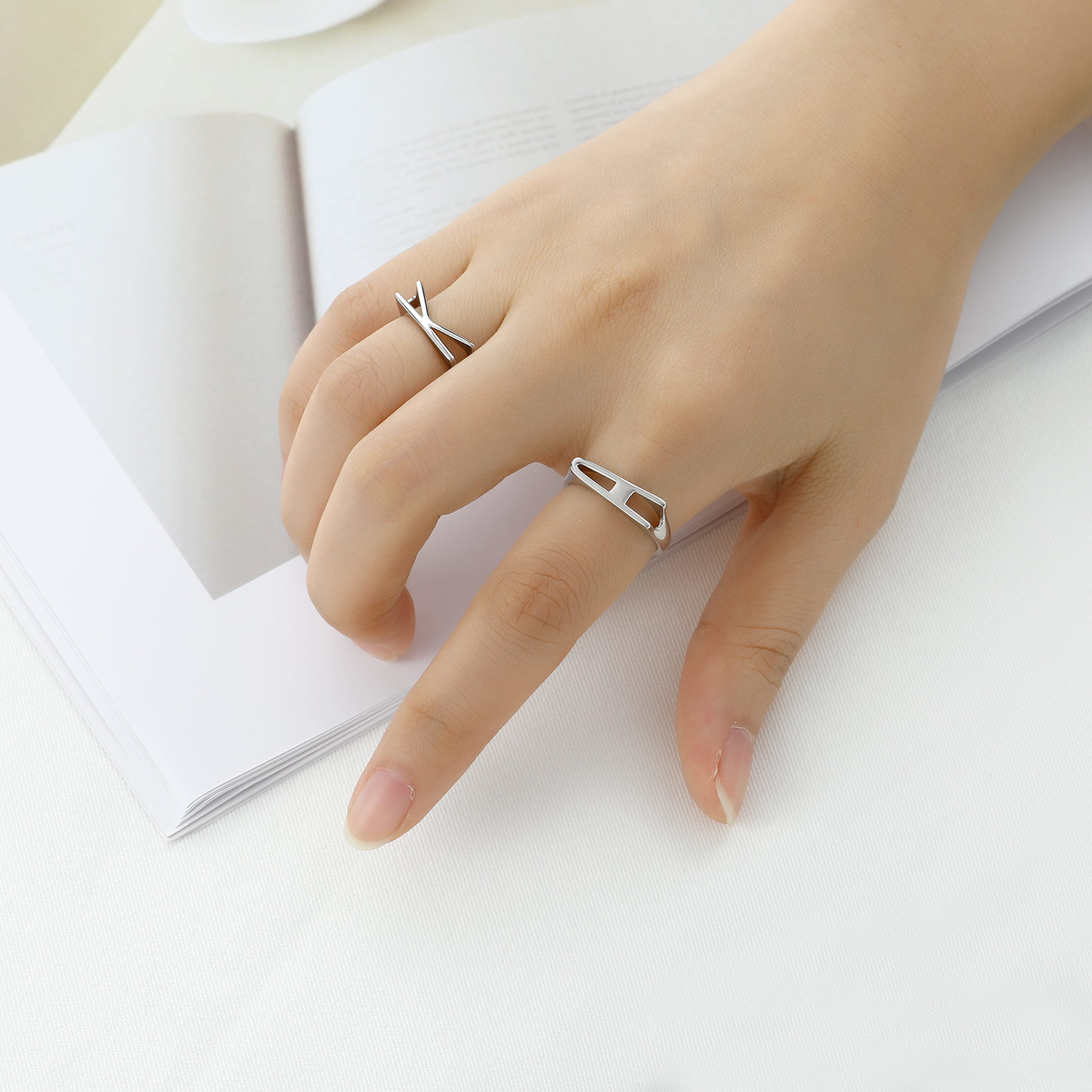 Silver Adjustable Capital Initial Letter Rings  for Women/Ladies/Men/Mother/Father/Friends/Couples/girlfriend/teenager