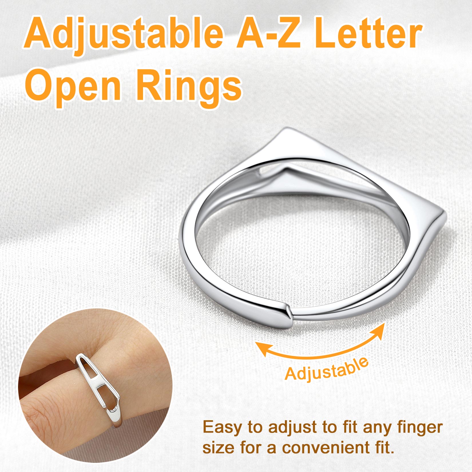 Sterling Silver ChicSilver  Adjustable Capital Initial A-Z Letter Rings 