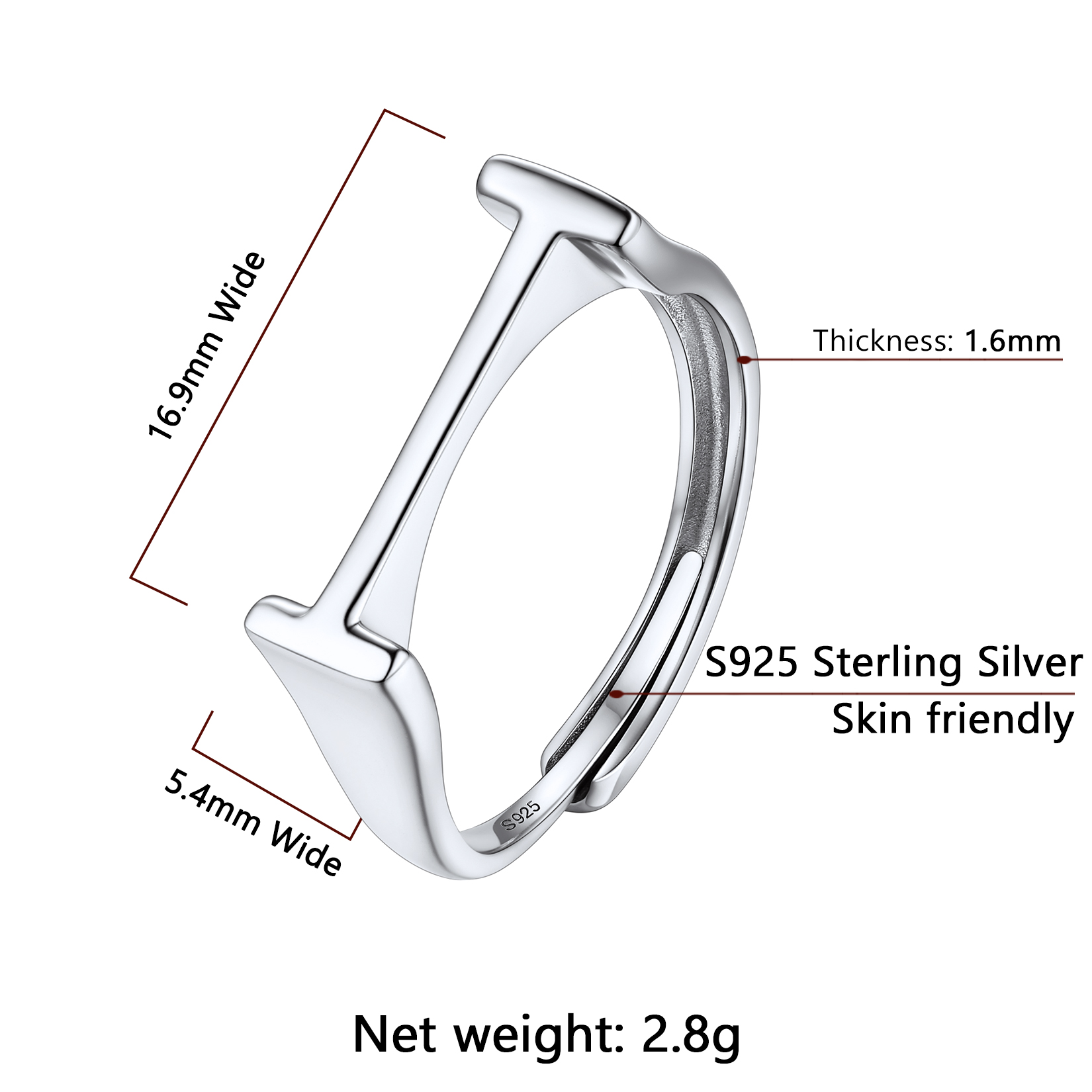 Silver Adjustable Capital Initial Letter Rings Details: Dimensions, Hypoallergenic, Adjustable size for 6~10