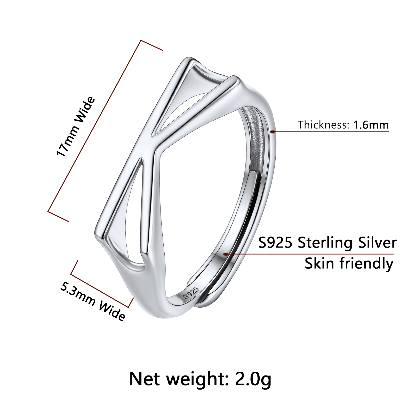 Silver Adjustable Capital Initial Letter Rings Details: Dimensions, Hypoallergenic, Adjustable size for 6~10