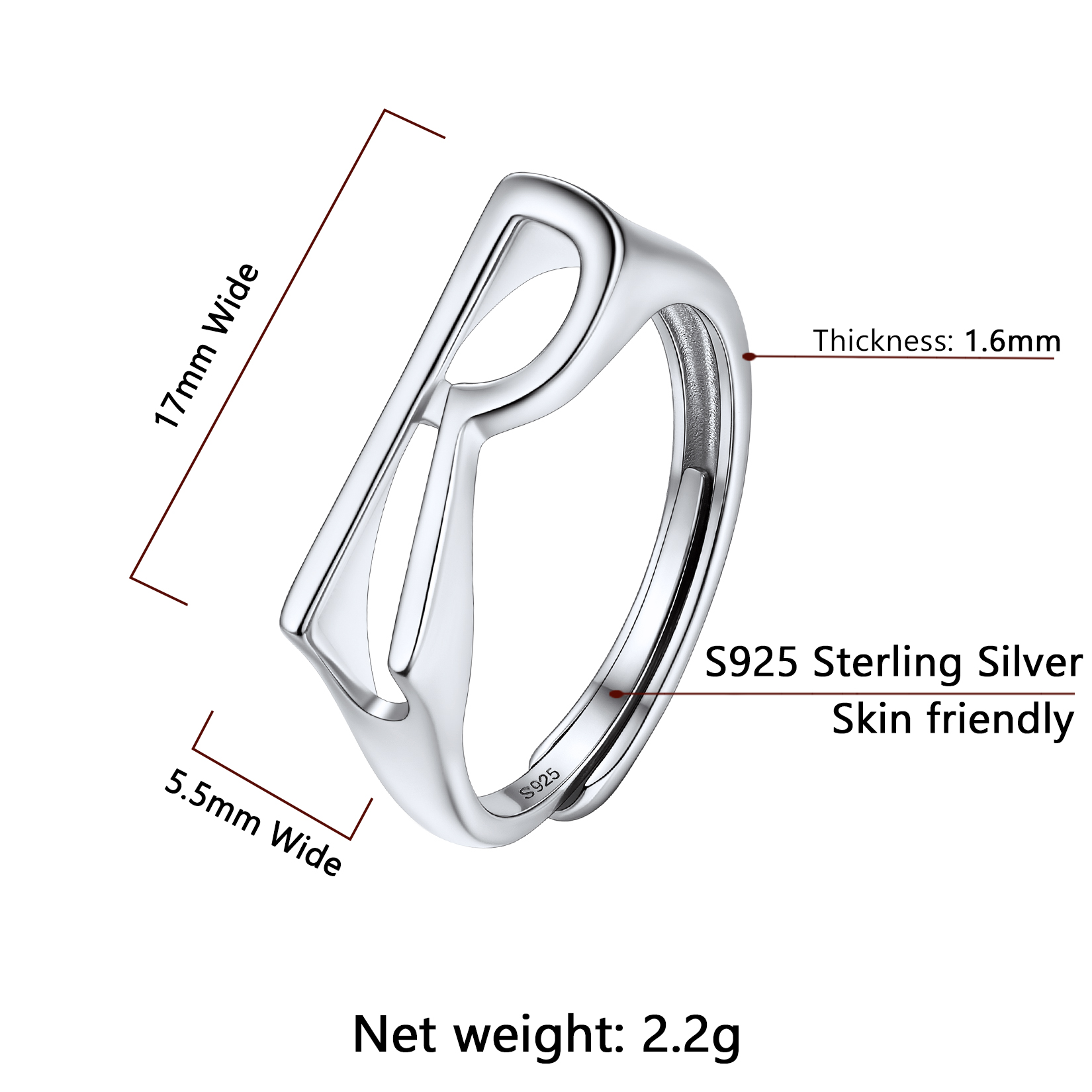 Silver Adjustable Capital Initial Letter Rings Details: Dimensions, Hypoallergenic, Adjustable size for 6~10