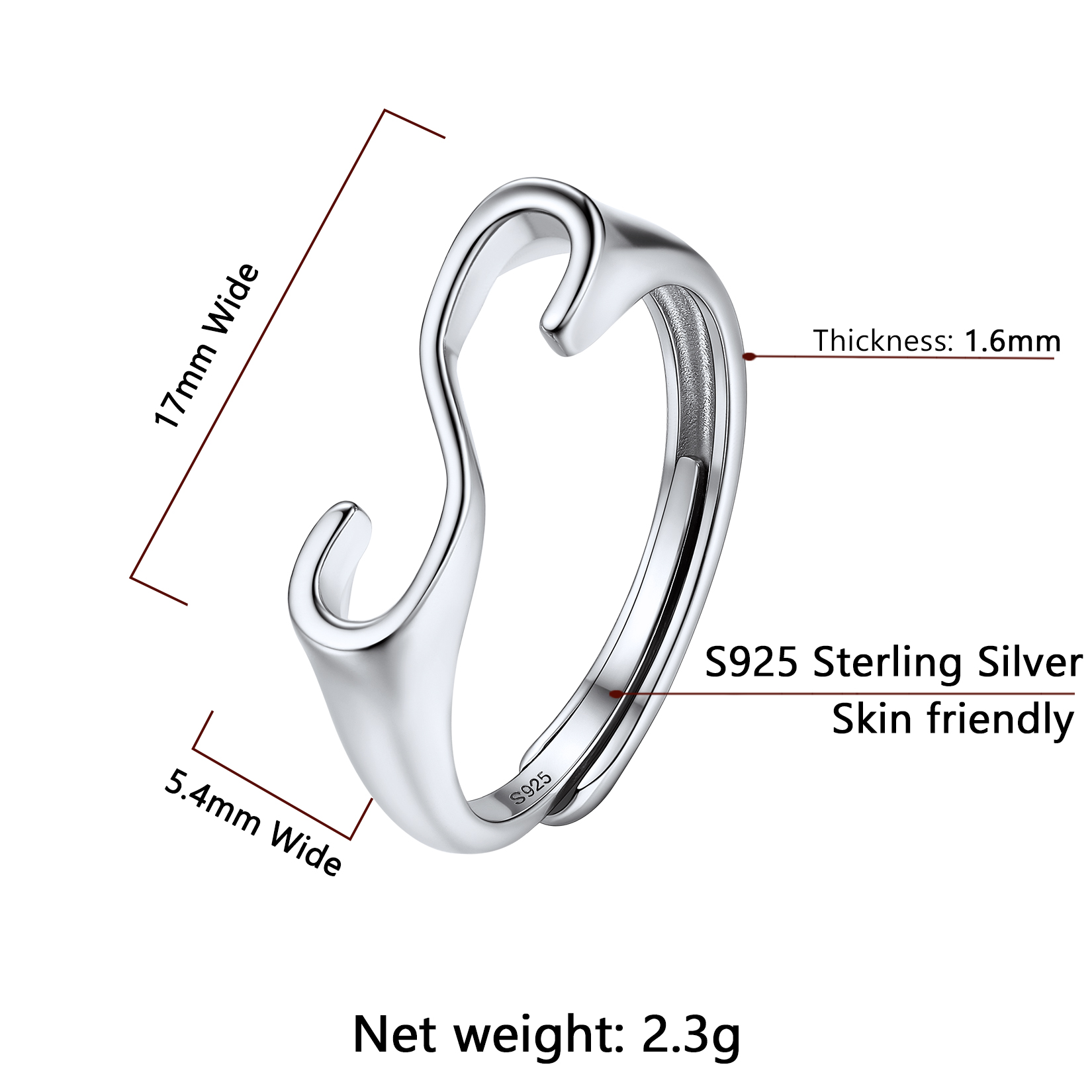 Silver Adjustable Capital Initial Letter Rings Details: Dimensions, Hypoallergenic, Adjustable size for 6~10