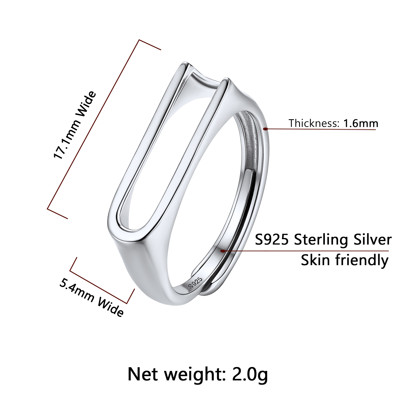 Silver Adjustable Capital Initial Letter Rings Details: Dimensions, Hypoallergenic, Adjustable size for 6~10