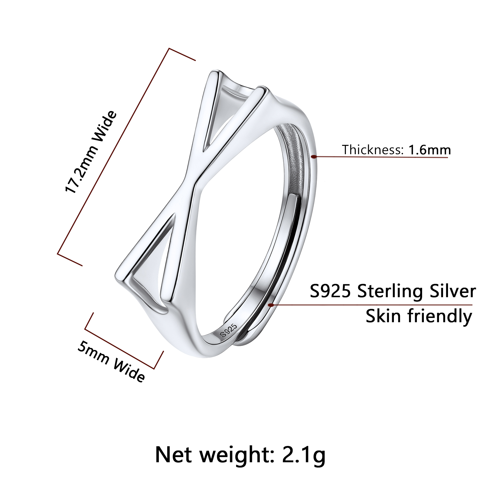 Silver Adjustable Capital Initial Letter Rings Details: Dimensions, Hypoallergenic, Adjustable size for 6~10