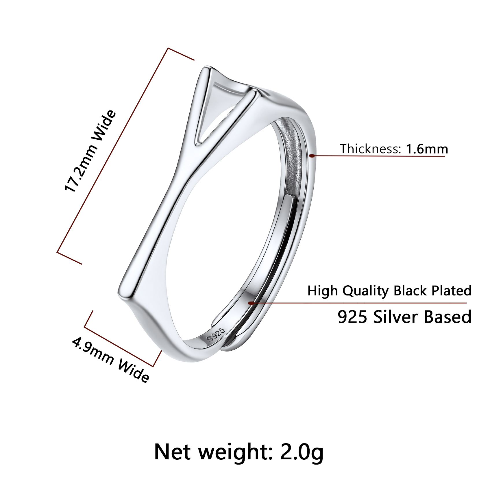 Silver Adjustable Capital Initial Letter Rings Details: Dimensions, Hypoallergenic, Adjustable size for 6~10