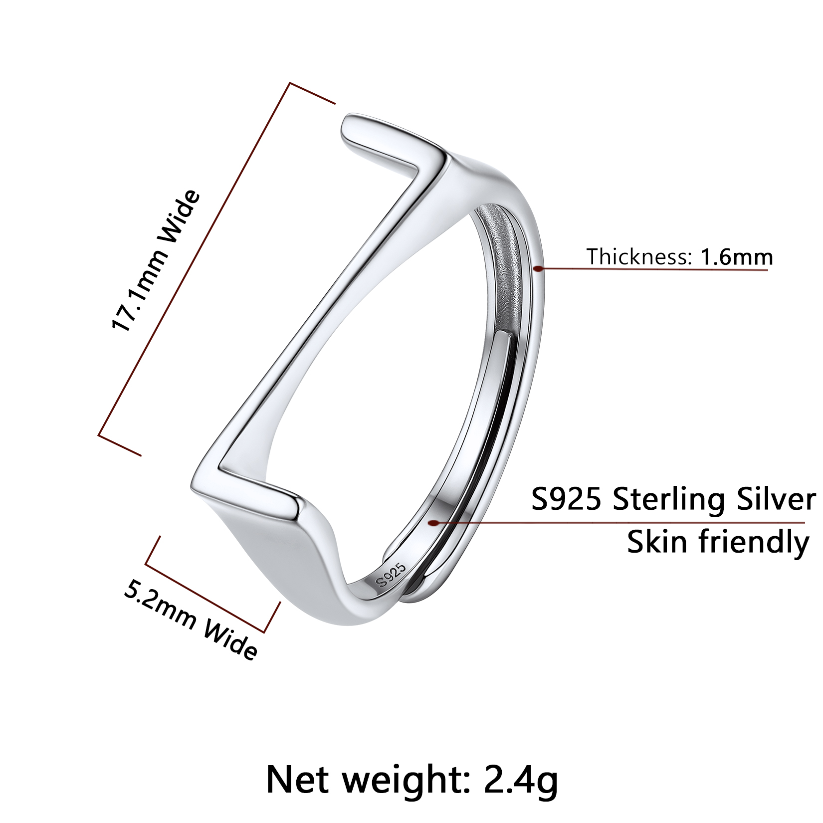 Silver Adjustable Capital Initial Letter Rings Details: Dimensions, Hypoallergenic, Adjustable size for 6~10