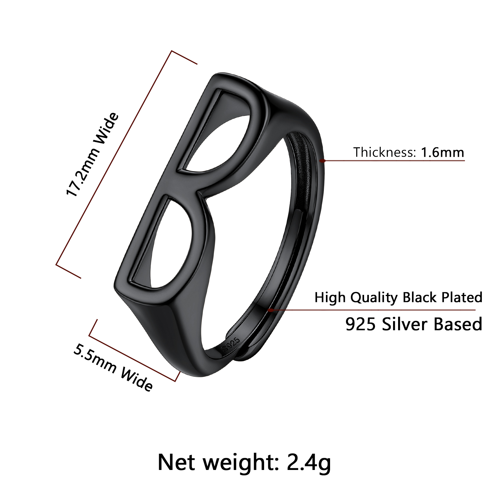 Sterling Silver ChicSilver Black Adjustable Capital Initial Letter Rings Details: Dimensions, Hypoallergenic, Adjustable size for 6~10