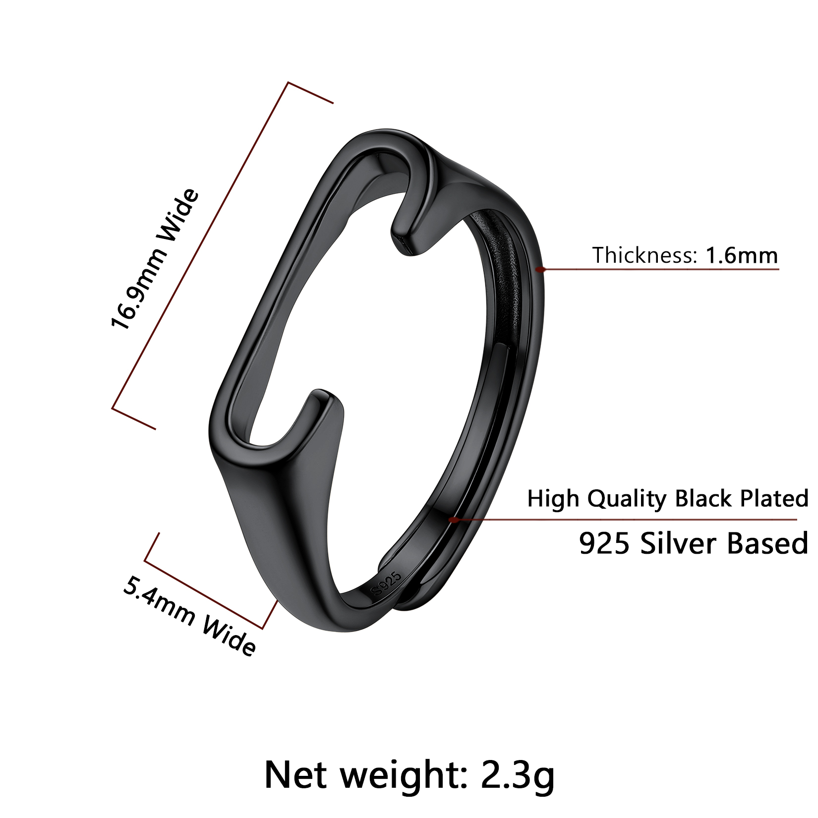 Sterling Silver ChicSilver Black Adjustable Capital Initial Letter Rings Details: Dimensions, Hypoallergenic, Adjustable size for 6~10