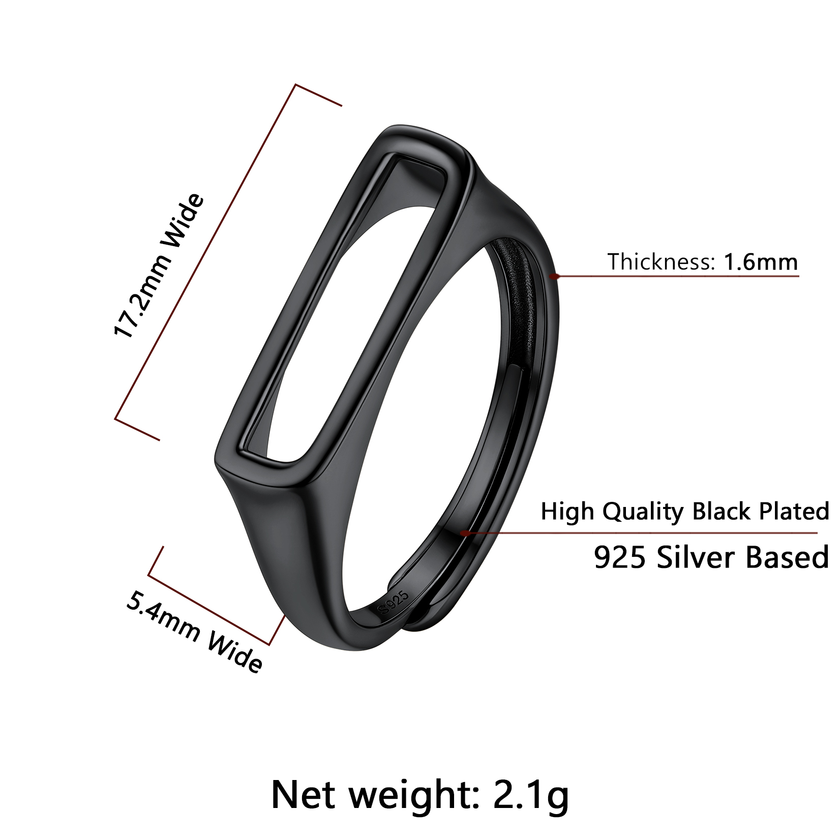 Sterling Silver ChicSilver Black Adjustable Capital Initial Letter Rings Details: Dimensions, Hypoallergenic, Adjustable size for 6~10