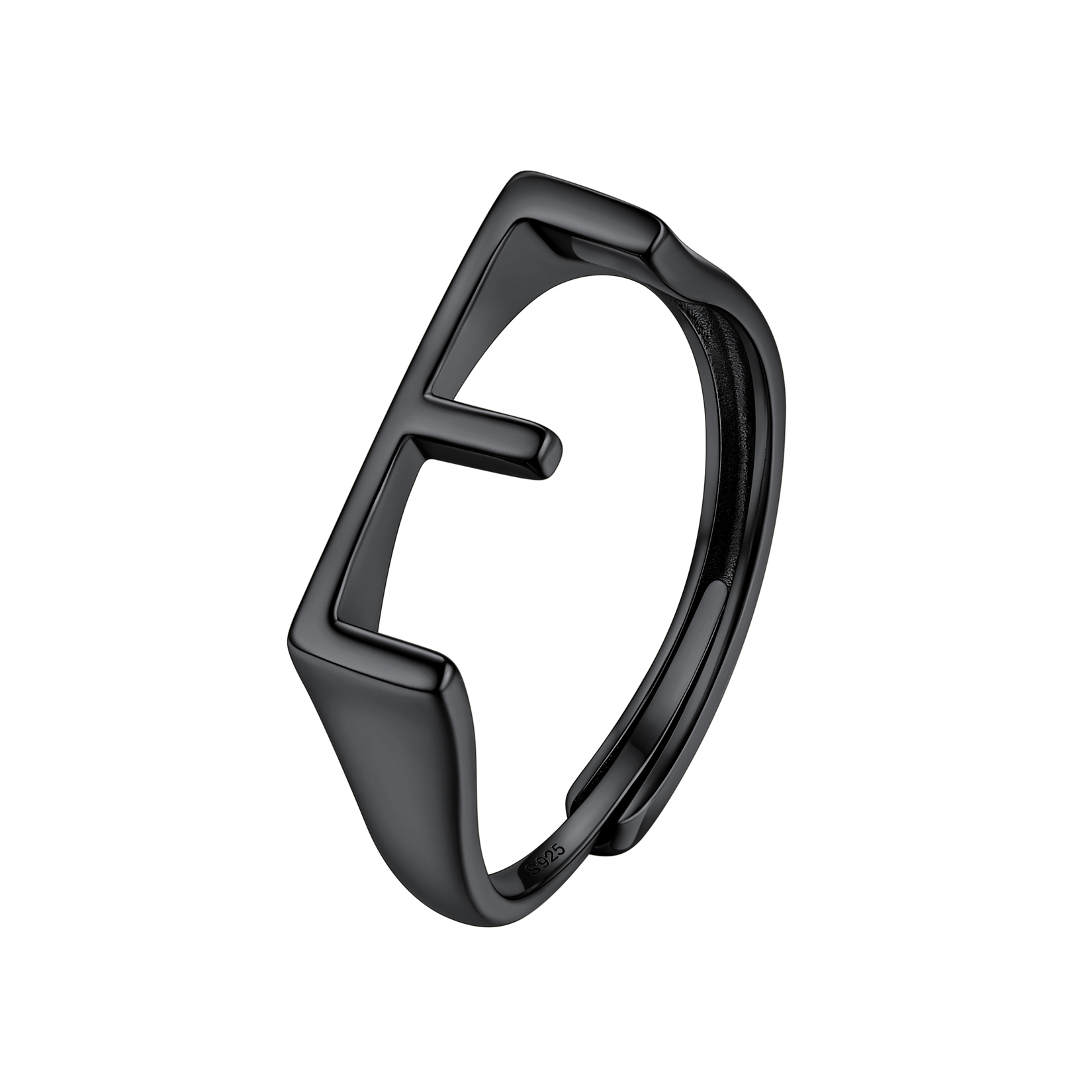 Black Adjustable Capital Initial Letter Rings 