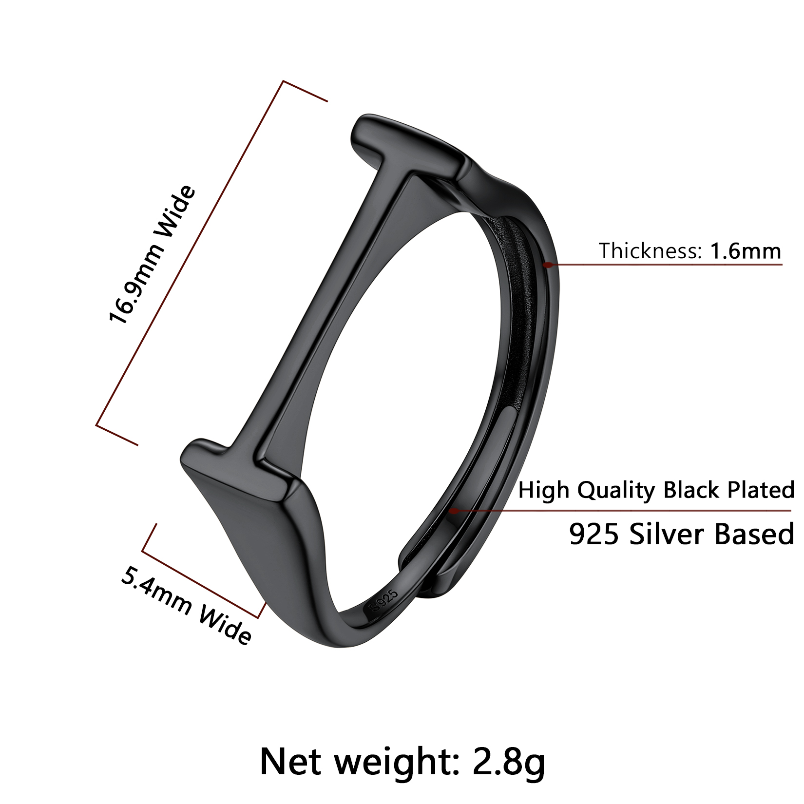 Sterling Silver ChicSilver Black Adjustable Capital Initial Letter Rings Details: Dimensions, Hypoallergenic, Adjustable size for 6~10